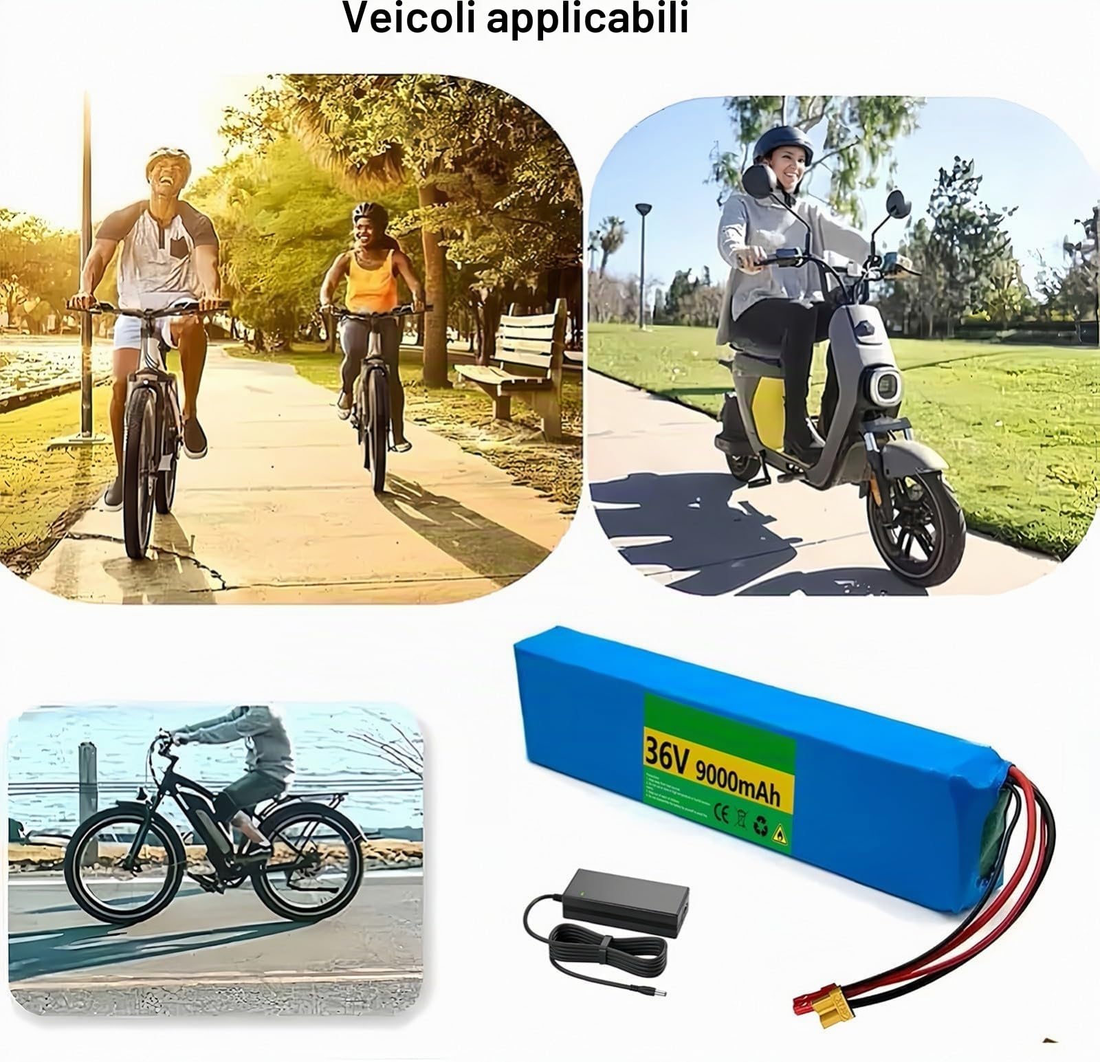Batteria Al Litio Per Bici Elettrica Da 36V 9Ah Con BMS E Caricabatterie Per Bicicletta Elettrica E Batteria Per Scooter Elettrico 36V 9Ah,XT90