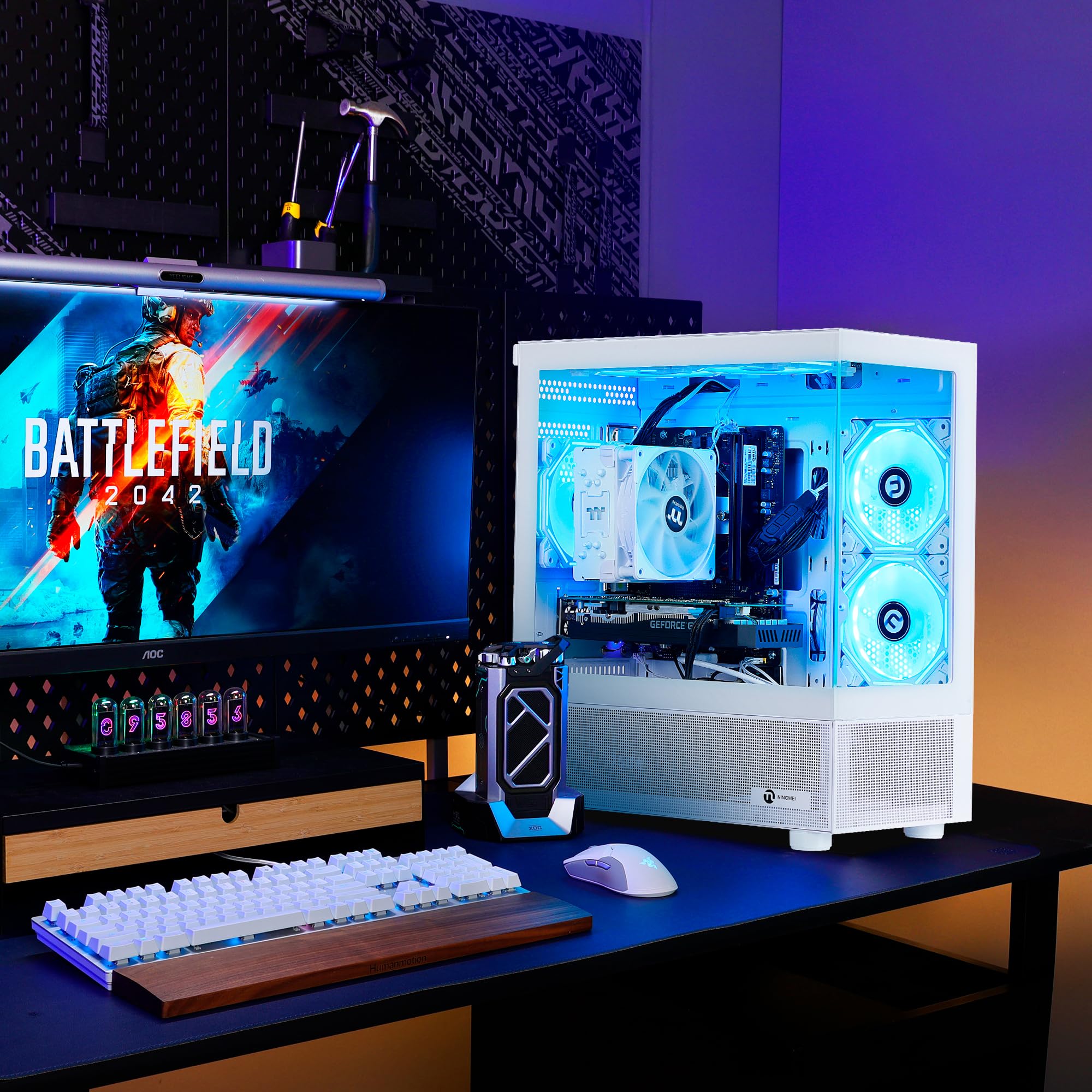 NINGMEI Gaming PC Desktop Computer,AMD Ryzen 5 5500 4.2 GHz,GeForce GTX 1660 Super 6GB,1TB NVMe SSD,16GB DDR4 3200MHz, Air Cooled Prebuilt,650W PSU,Windows 11 Home, Gamer PC, White