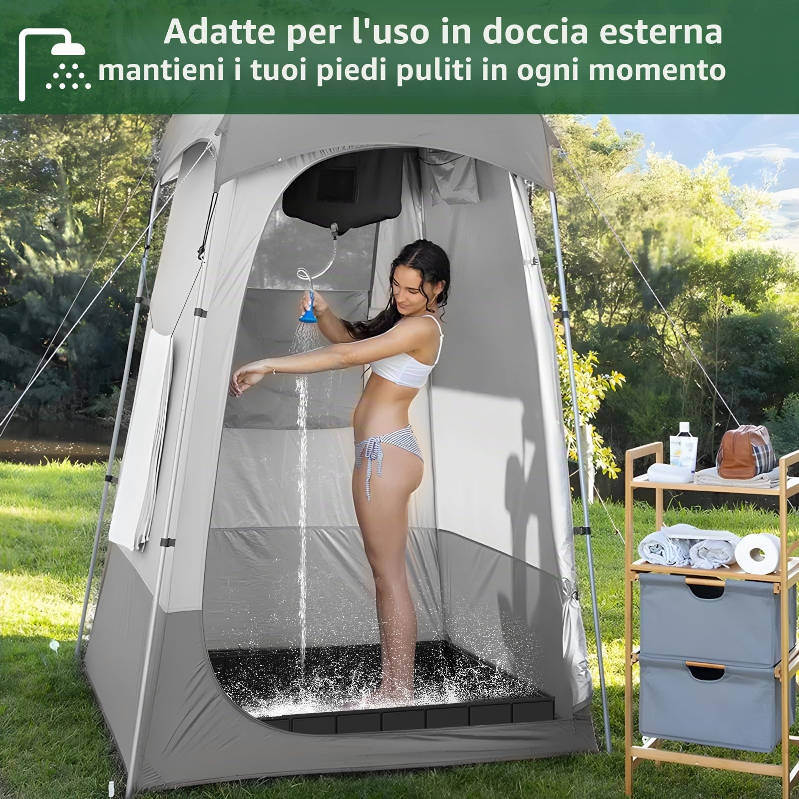 Base Doccia Pieghevole, 104x104x13cm Grande Doccia Portatile con Tubo di Scarico, Base Doccia da Campeggio, Tenda Doccia Vassoio Tenda da Campeggio all'aperto
