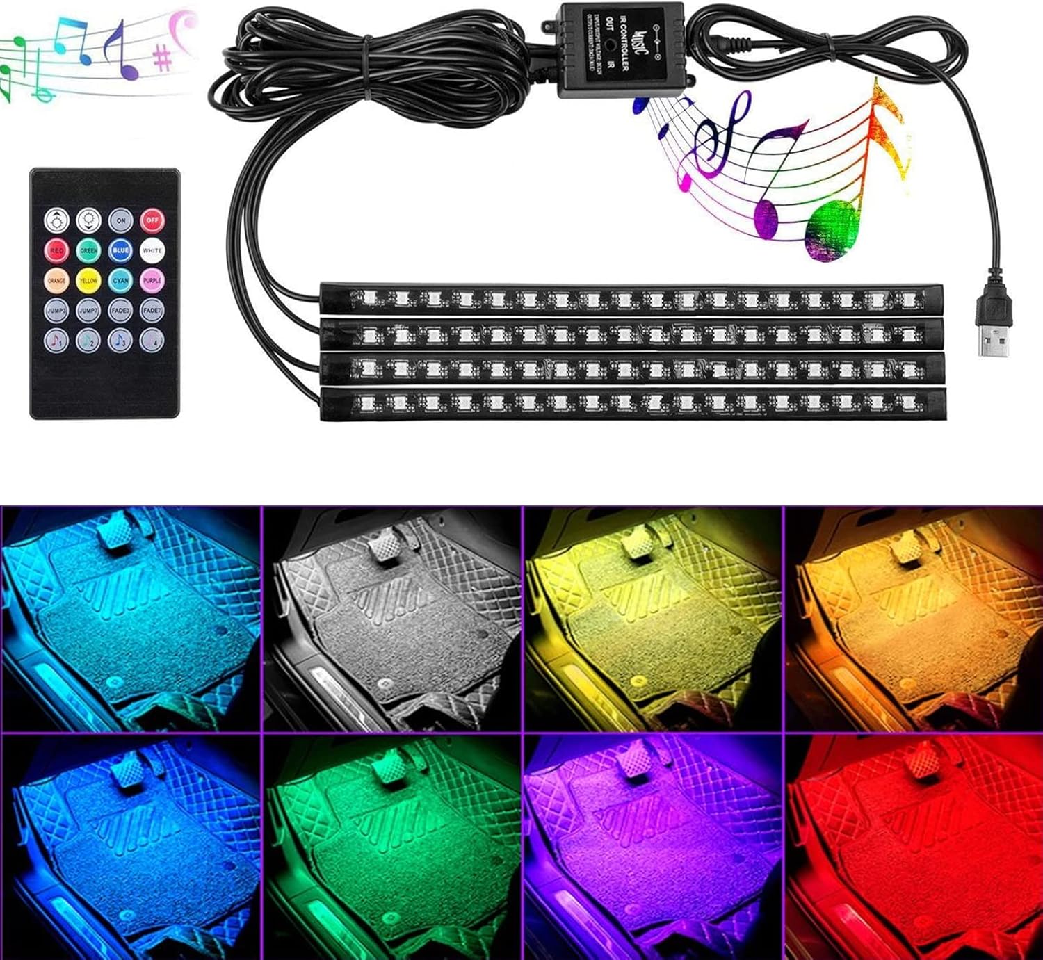 467円 Sale 68 Off Nigaee 車用ledテープ テープライト Rgb雰囲気ライト 18led 4本 72led 車内装飾用 音に反応 8色切替 4点滅モード 4音楽モード 輝度調整可能 リモコン付き Usb給電 雰囲気作り 高輝度 生活防水 フットランプ 足下照明 取り付け簡単 Dc 5v 1a