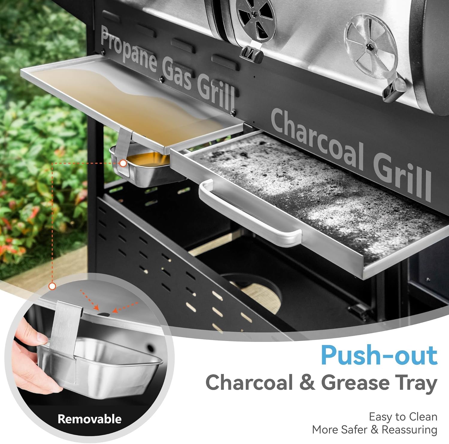 3 Burner Propane Gas and Charcoal Grill Combo with Side Burner & Porcelain-Enameled Cast Iron Grates, 37,000 BTUs 685 SQIN Dual Fuel Outdoor BBQ Grill for Patio Garden Picnic Backyard Barbecue Cooking - Image 8