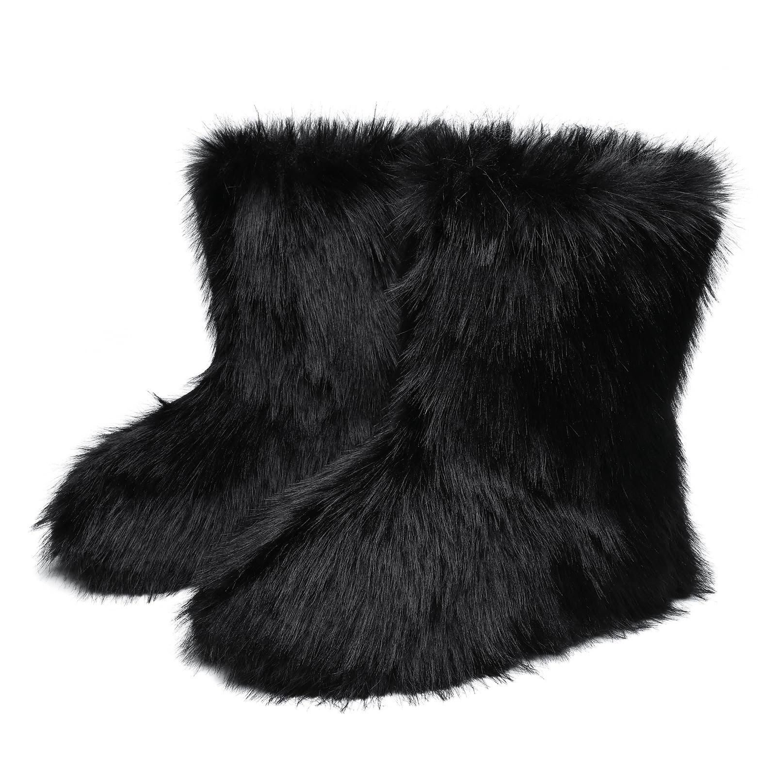 JSWEI Women Winter Snow Boots Soft Comfortable Faux Fur Mid Calf Wide Width Waterproof Warm Lace-Up Snow Boots