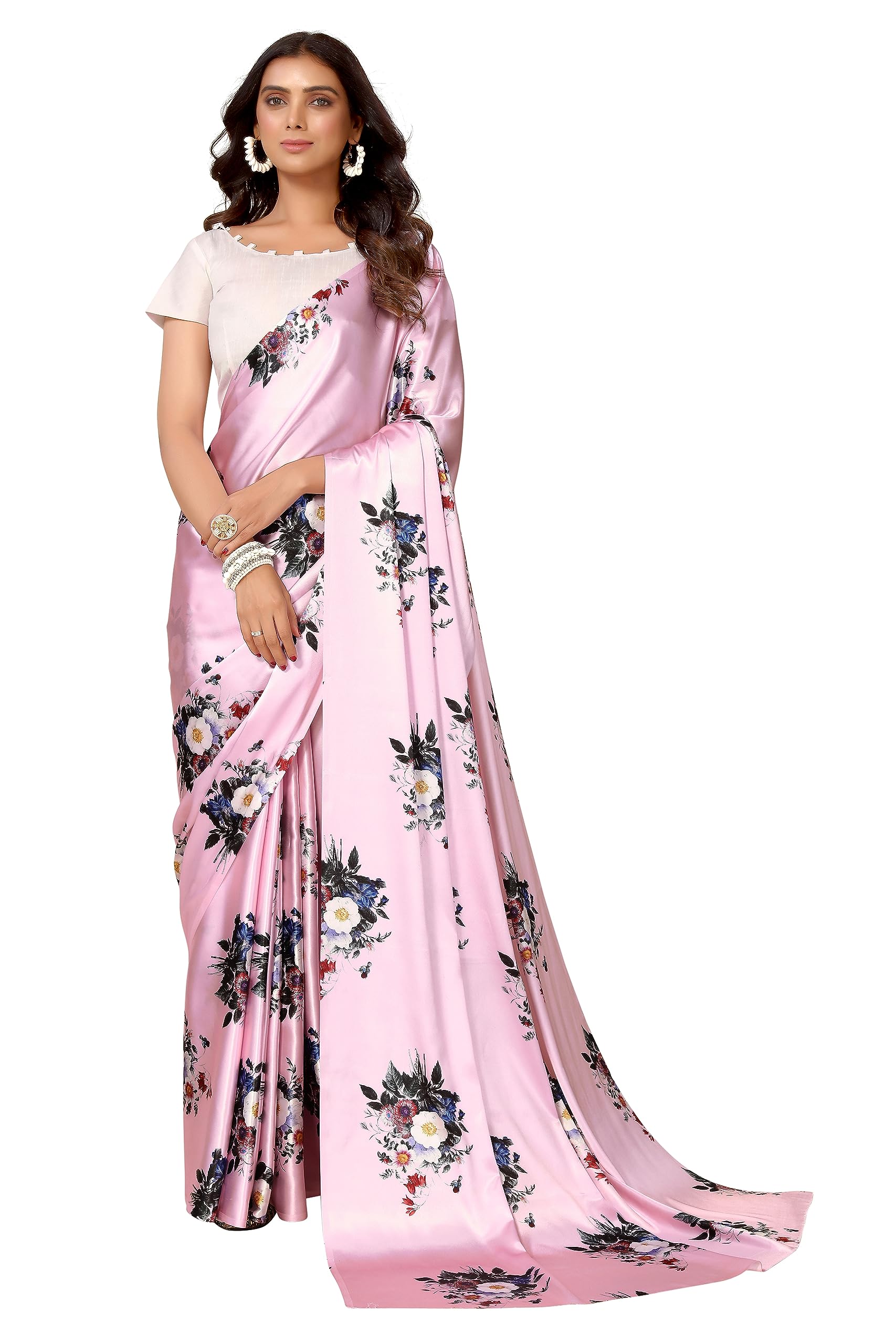 Women's Floral Printed Japan Satin Silk With Blouse Piece for Wedding Saree (AVN_8002_Peach)-image-24