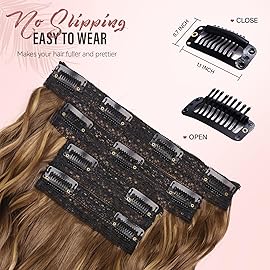 Hair Extensions Clip ins - 14 Inch Wavy Synthetic Clip in Hair Extensions For Women And Girls (Color: Chestnut Brown with Golden Highlights)