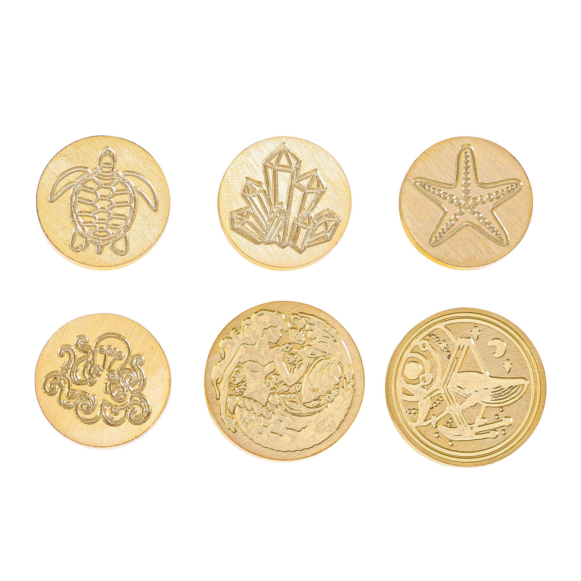 Yoption Juego de 6 sellos de cera, kit de sellos de sirena de cristal oceánico | Mango de madera con cabeza de latón para invitaciones de boda, sellos de sobre, papel de regalo, tarjeta de Navidad