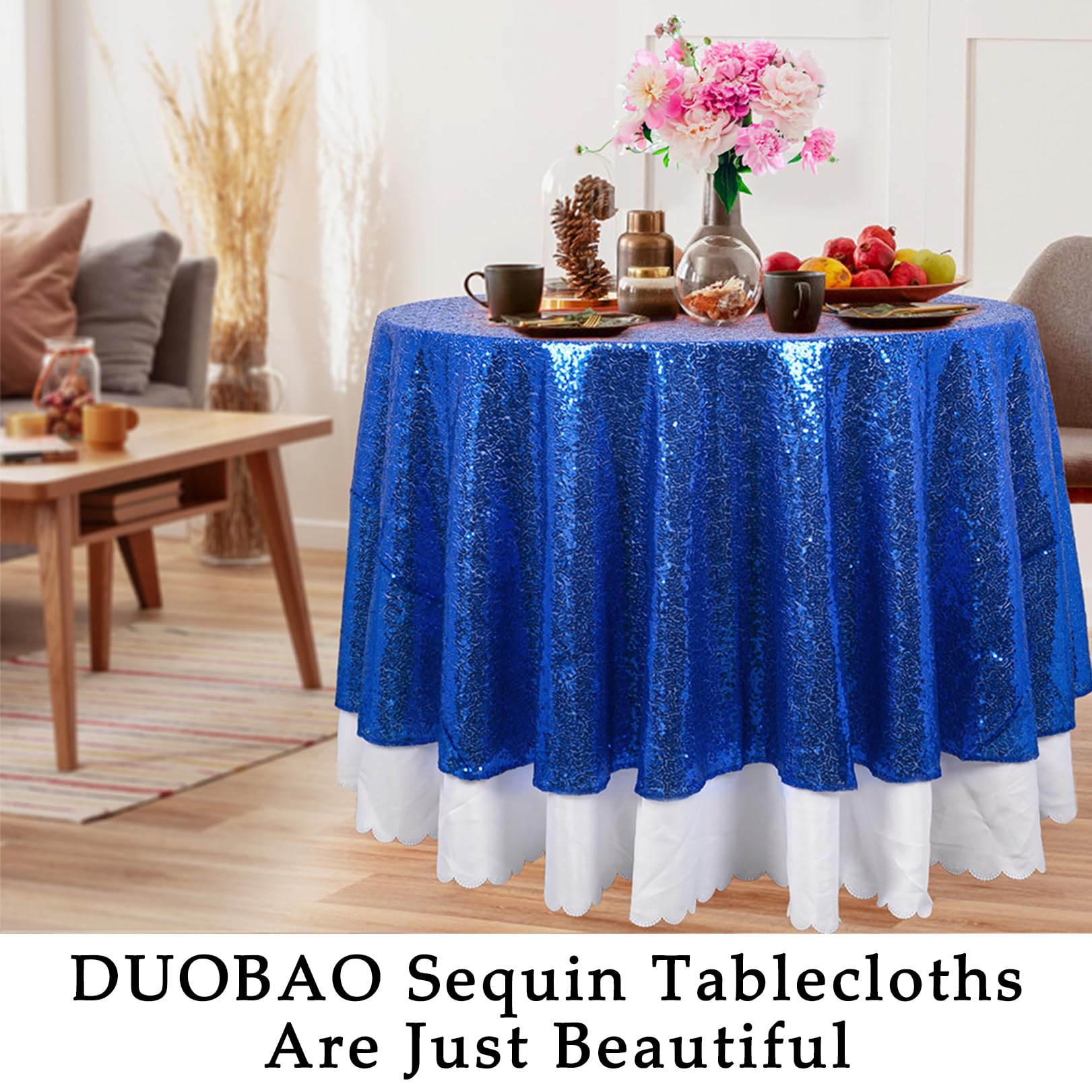 Glitzer-Pailletten-Tischdecke Blau – 274 X 137 Cm, Wasserdicht & Wiederverwendbar Für Partys, Hochzeit Oder Events