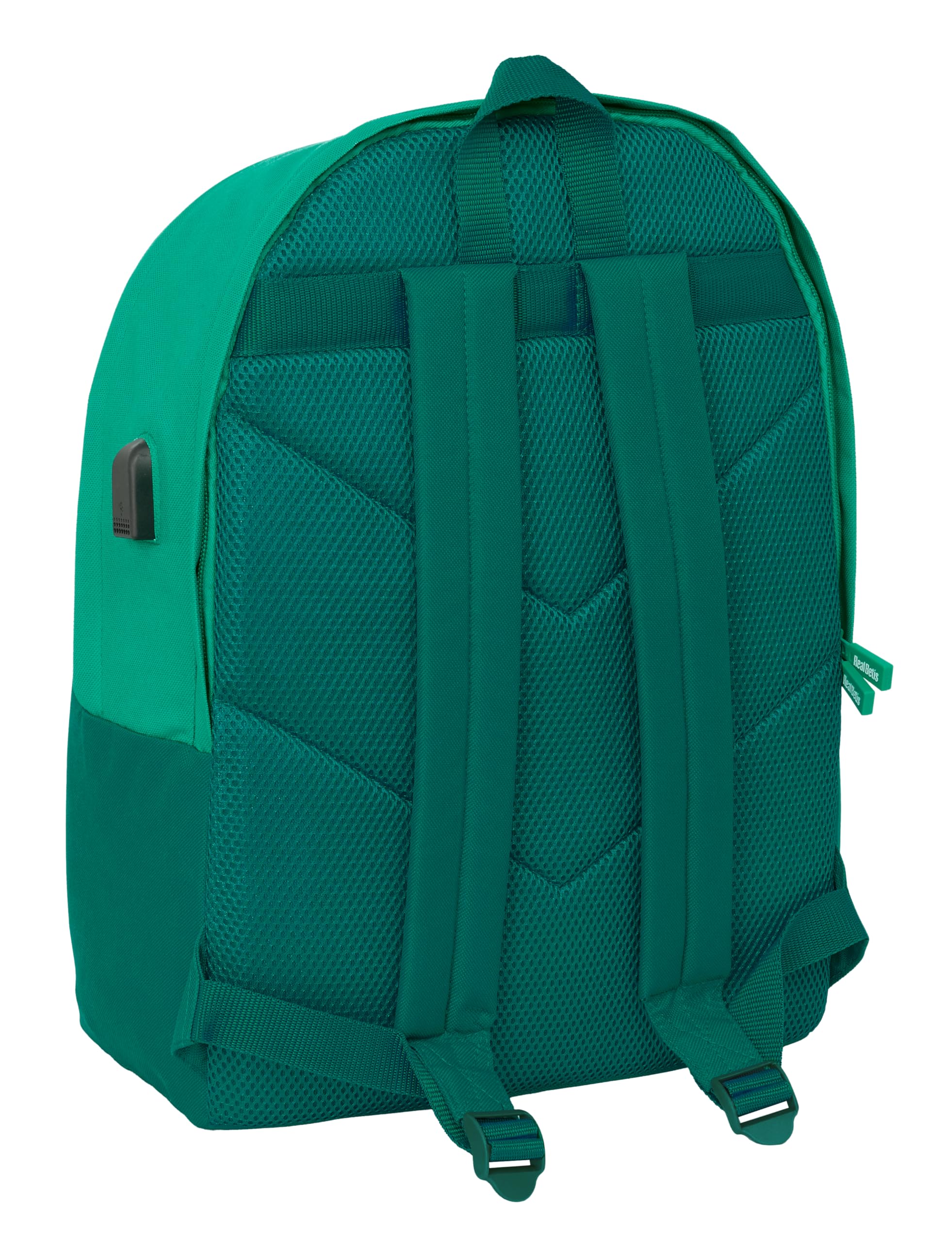 Safta REAL BETIS BALOMPIÉ - Plecak na laptopa 15,6" i USB, idealny dla młodzieży w różnym wieku, tkanina z recyklingu, wygodny i wszechstronny, jakość i wytrzymałość, 31 x 18 x 44 cm, Woda zielona, M