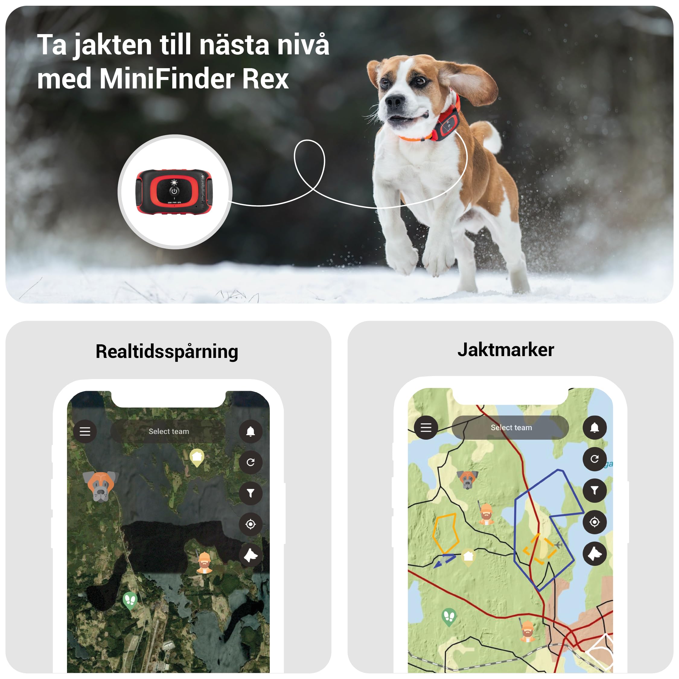 MiniFinder Rex Tracker GPS per cani da caccia - Tracker in tempo reale tramite app, inseguitore per cani impermeabile e robusto a lungo raggio per la caccia di cinghiali e cervi