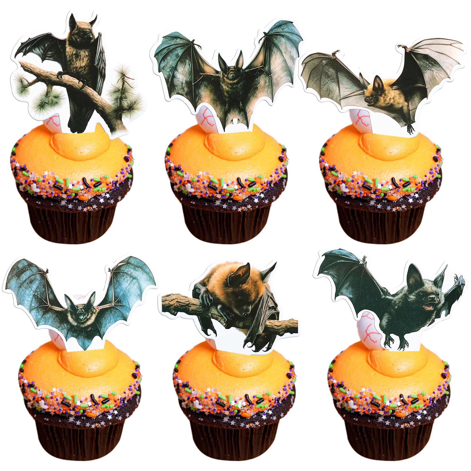 Gyufise 36Pcs Halloween Bat Cupcake Toppers Bat Cake Picks Halloween Horror Bat Cupcake Decors for Halloween Theme Baby Shower Party Cake Decoration Supplies