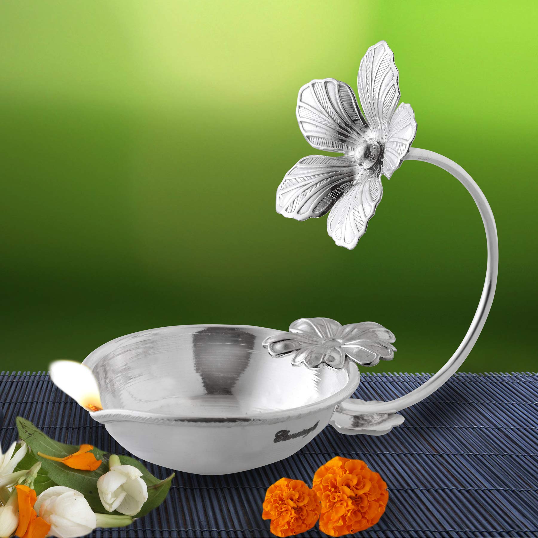 PRD CARATCAFE Pure Sterling Silver Flower Shape Diya Jyot/Deepam for