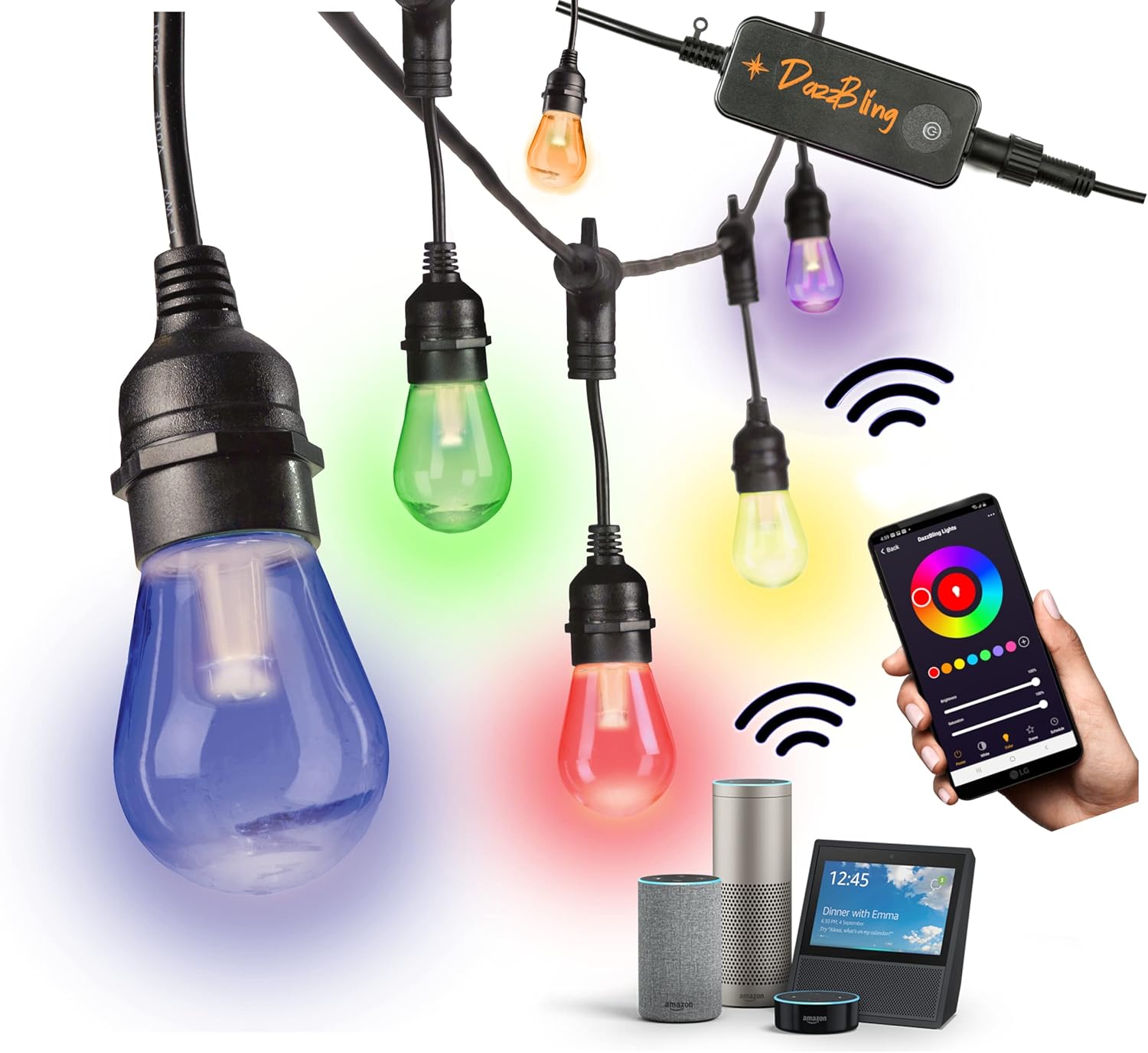 Outdoor String Lights, 98ft Smart RGBW Patio Lights, 98Ft App & WiFi