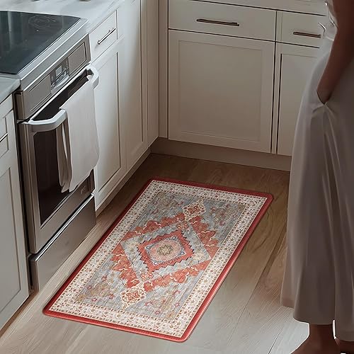KOKHUB Tapete de cocina bohemio, acolchado de granja, antideslizante, antifatiga, resistente a las manchas, para el hogar, oficina, fregadero,