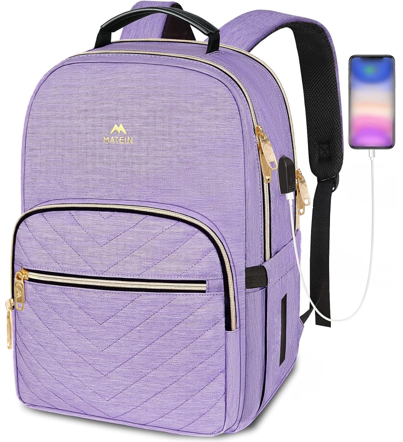MATEIN Laptop Backpack for Women, School Backpack Bag 15.6 Inch Lightweight for Travel Work With USB Charging Port Waterproof, Anti theft Rucksack Girls Ladies for University College Large, Purple