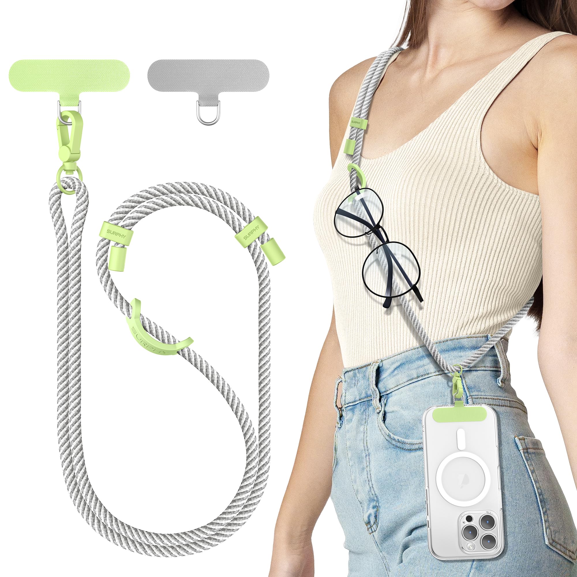 SURPHY Cordino per Cellulare da Polso, Patch Universale*2, Cordino per Telefono in Bicolore Regolabile,Adatto per iPhone/Samsung/Xiaomi/Redmi e Qualsiasi Custodie per Smartphone
