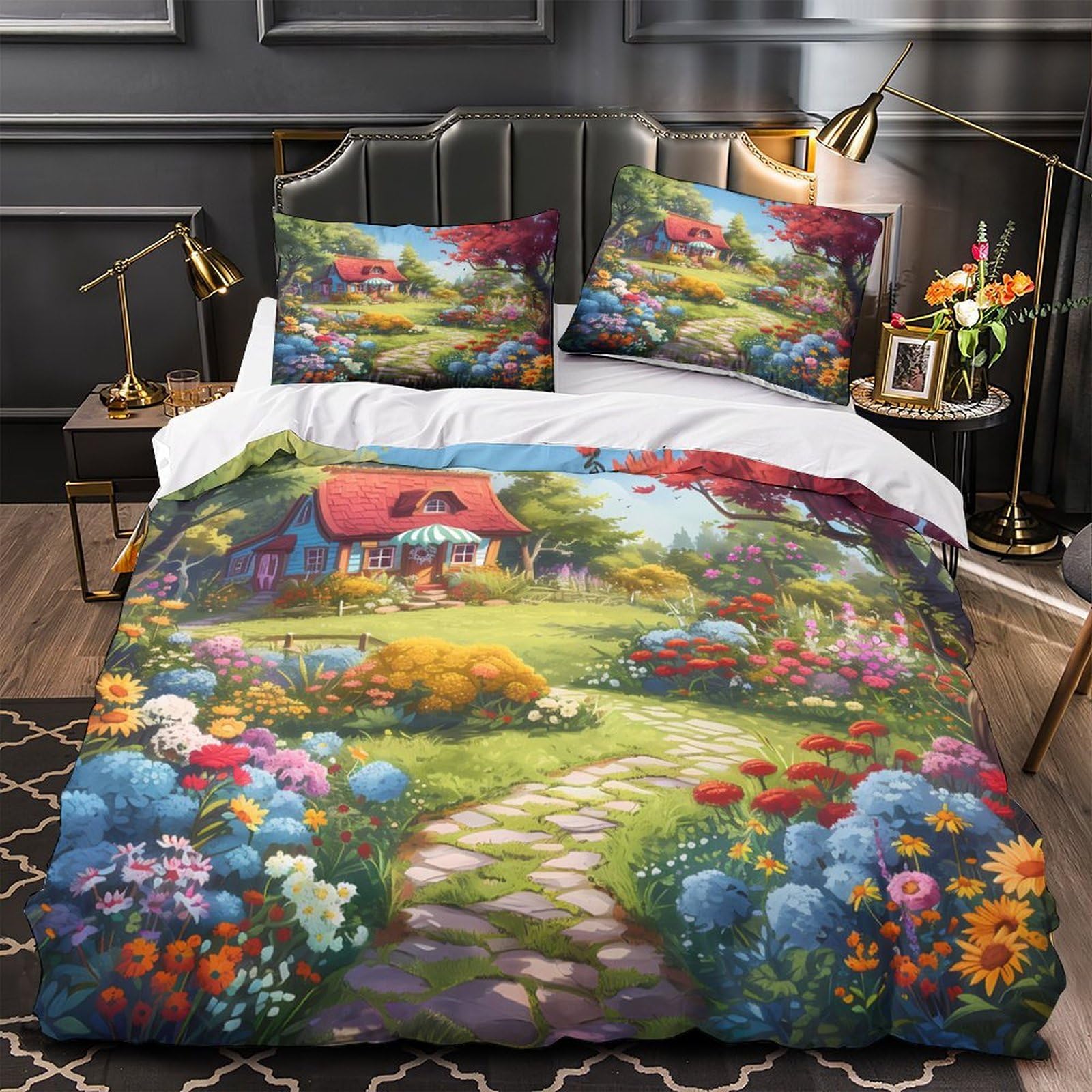 Housse de couette imprimé 3D de qualité supérieure motif cottage