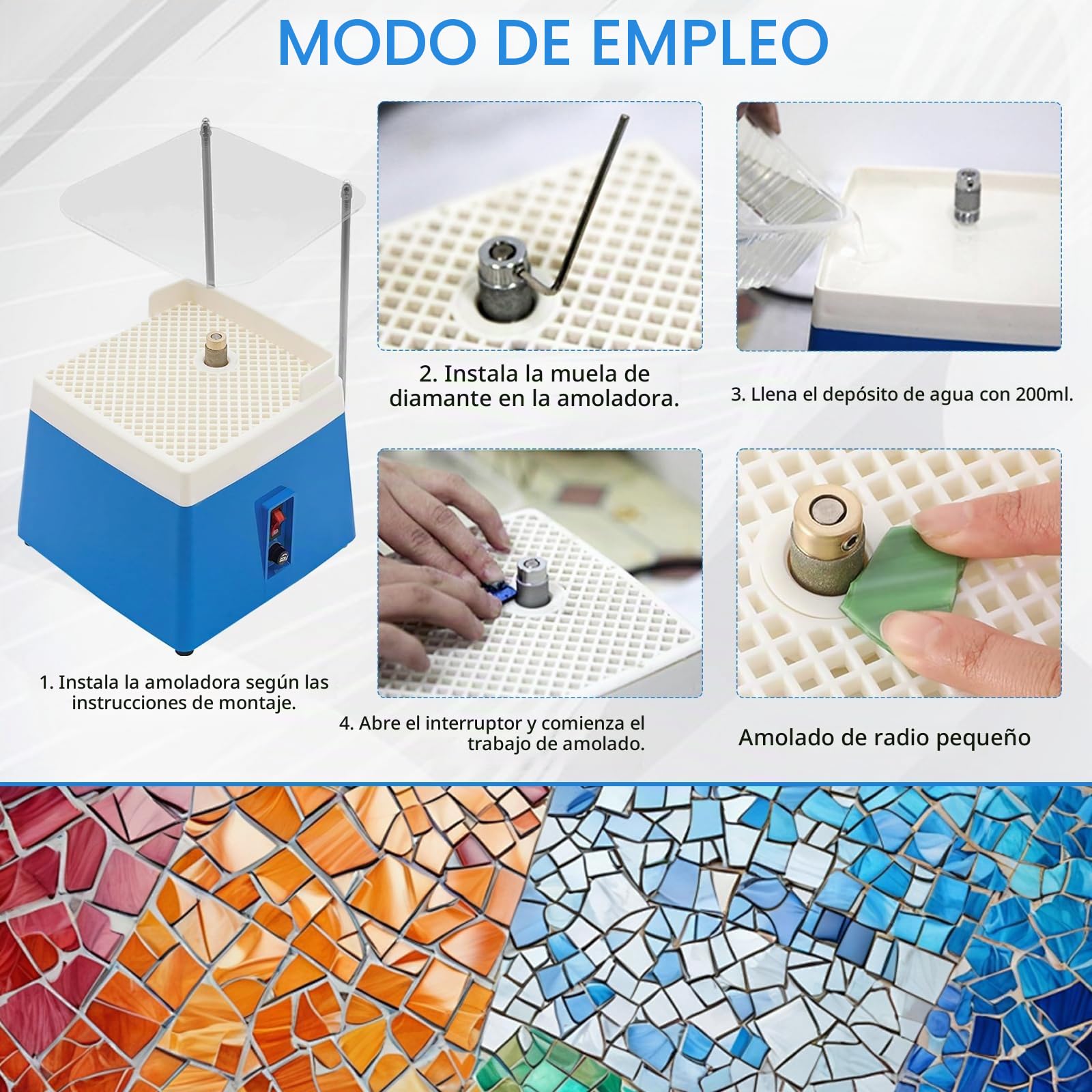 Amoladora De Vidrio, Molinillo PortáTil De 65 W Y 4200 Rpm Con Deflector Portaherramientas Y Juego De 8 Herramientas Para Cortar Vidrio Para CeráMica JoyeríA Y Vitrales