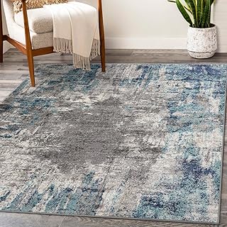 Luxe Weavers Rug 7680 Abstract Persian-Rugs, Stain Resistant, Machine-Made, Dark Blue, Light Blue / 5' x 7'