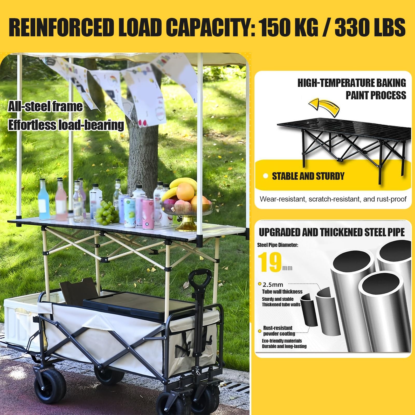 HARELA Genérico Puesto de Mercado con toldo, Móvil de Venta Ambulante de Comida, Carrito De Vendedor De Comida para Puestos Callejeros, Ferias De Artesanía(Black)