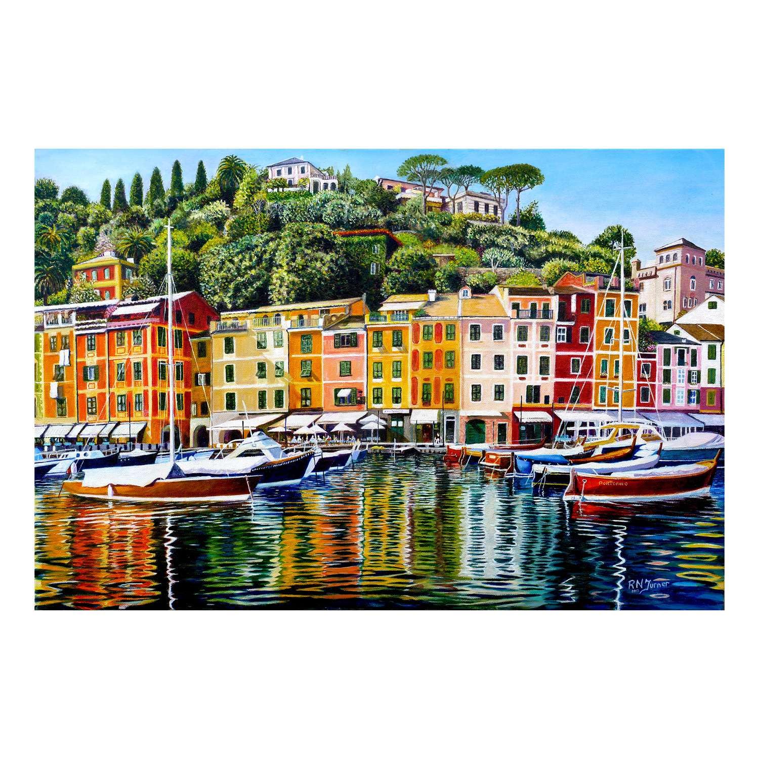The House of Puzzles Portofino on Reflection Jigsaw, 1000 Piece Jigsaws for Adults Artist Illustrated, Scenic Landscape