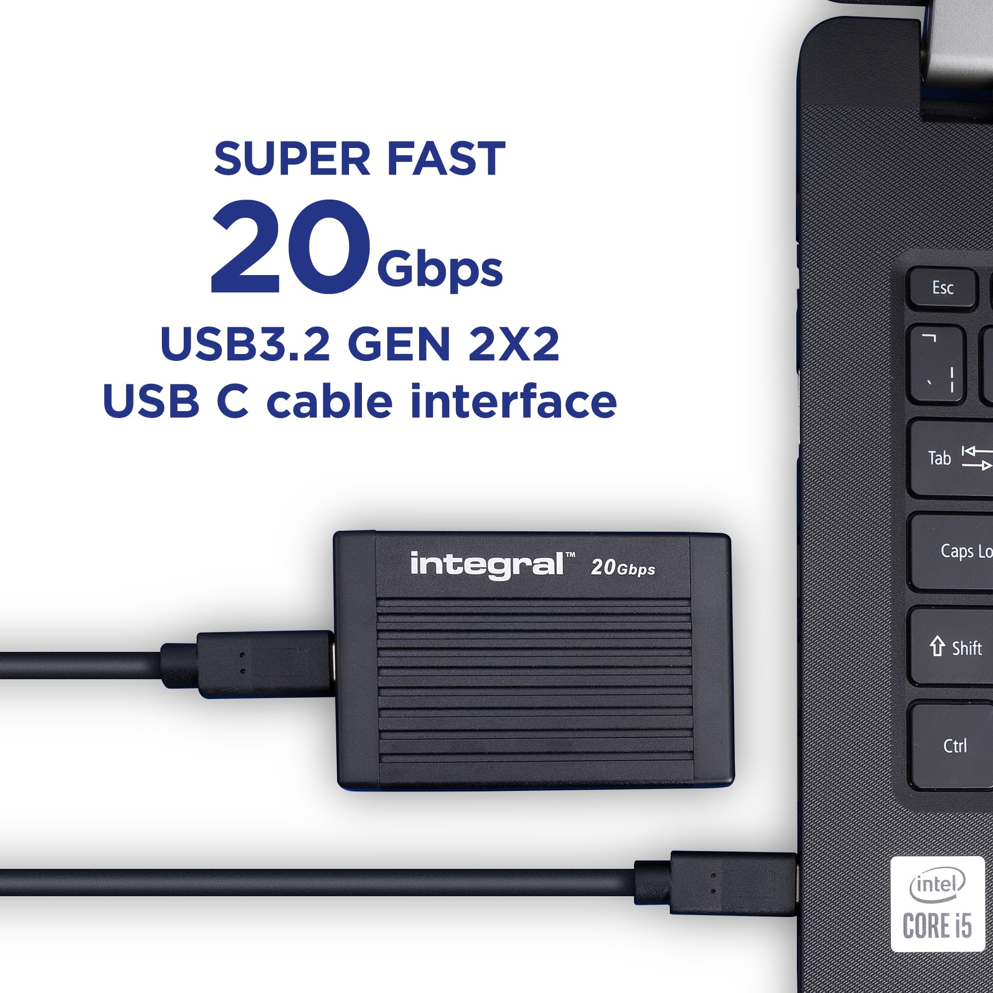 Integral CFexpress 2.0 typ B 20 Gb/s USB C adapter czytnika kart pamięci z kablem 60 cm - USB 3.2 Gen 2x2 - dla iPhone 15/16 Plus/Pro/Pro Max, MacBook Pro/Air M1/M2/M3/M4, iPad, PC, laptop, smartfon