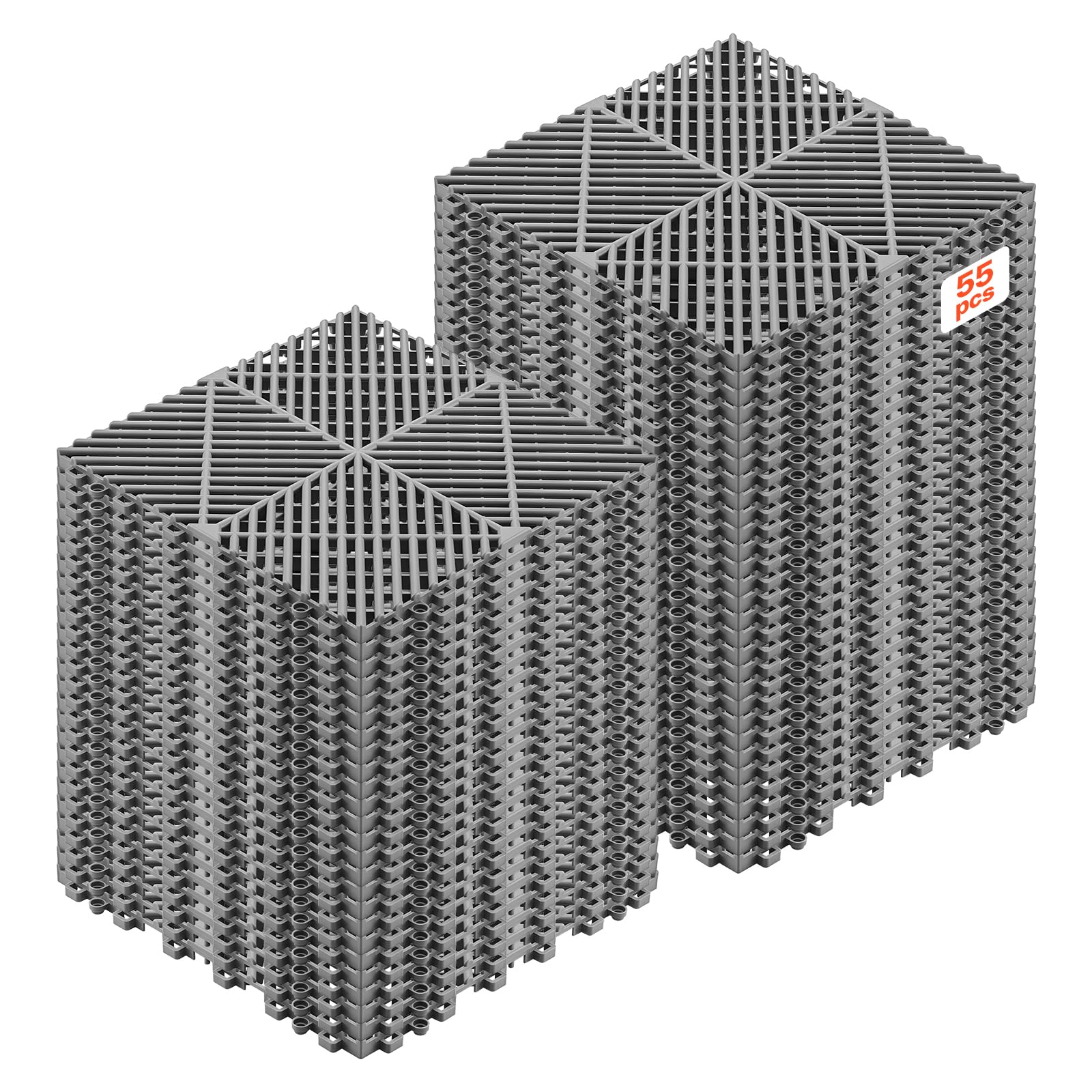 VEVOR Set di Tappetini di Drenaggio ad Incastro 55 pezzi, Set di Piastrelle 31 x 31 cm per Pavimenti da Garage Antiscivolo Drenante Materiale in PP Pavimentazione Modulare per Ambienti Umidi, Grigio