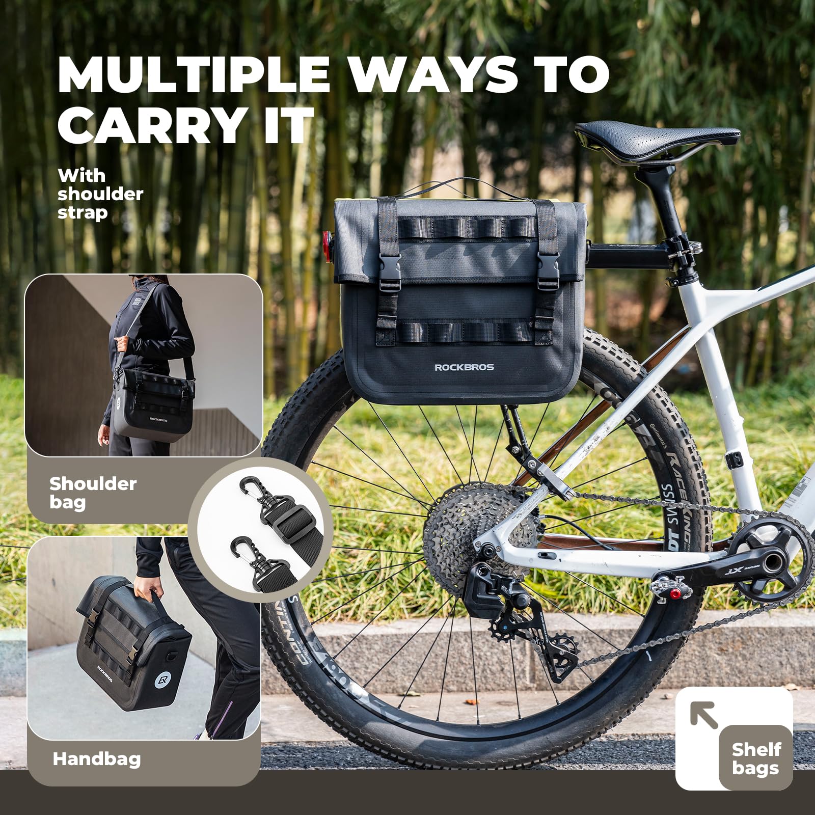 ROCKBROS wasserdichte Fahrrad Gepäckträgertasche mit Schultergurt | Fahrradtasche, Hinterradtasche, Reisetasche, für Gepäckträger Radfahren, 15 L