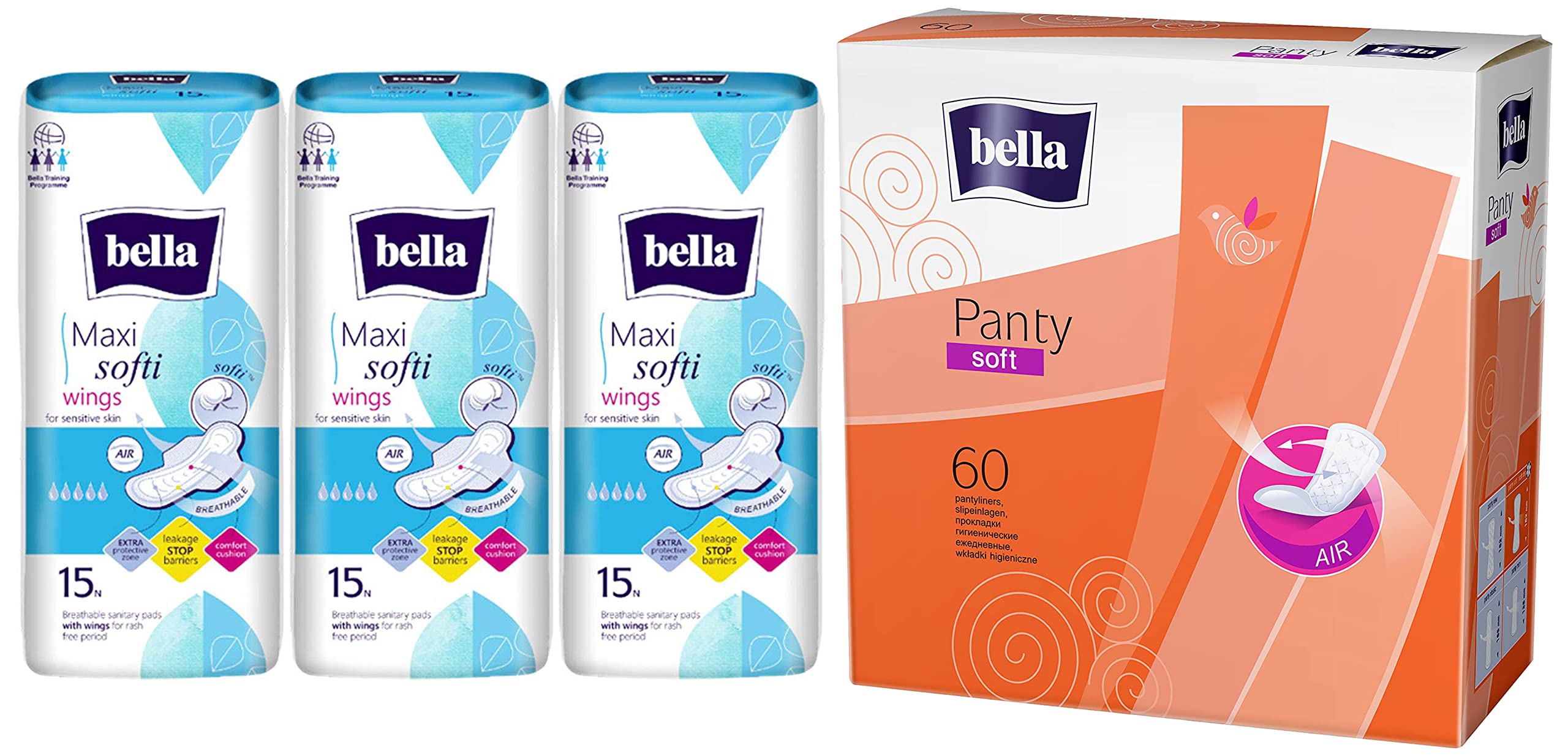 Bella Maxi Softi Wings Classic Sanitary Pads - 15 Pieces (Pack of 3) & Bella Panty Soft Classic Liners, Pack of 60 Scent: unscented (B094D25ZGG) Amazon Price History, Amazon Price Tracker