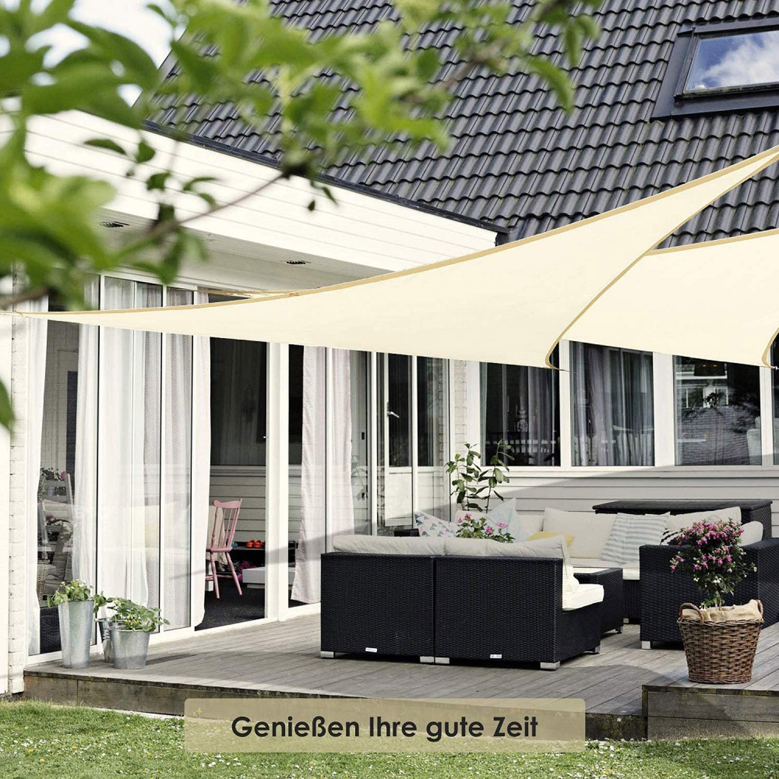 Baldacchino a vela triangolare resistente ai raggi UV, tessuto permeabile all'acqua, per esterni, patio, giardino, cortile, facile installazione, protezione solare, durevole soluzione ombreggiante per