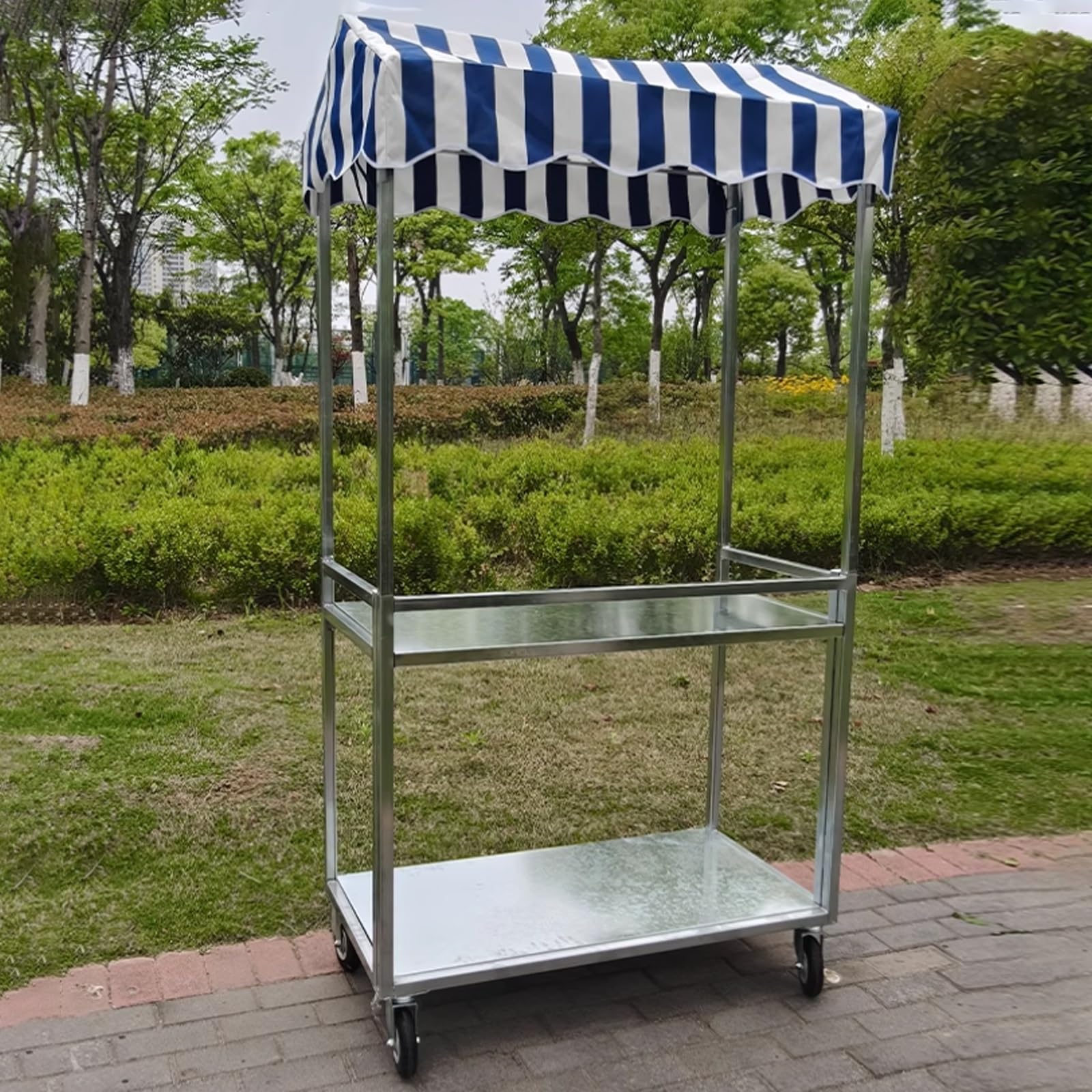 Generico Espositore a più Livelli con Ripiani, Carrello per venditori con Ruote bloccabili, Supporto espositivo Portatile a 2 Livelli per Street Food ed Eventi