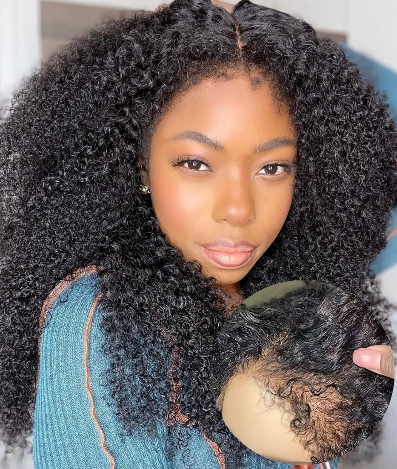 MENTOR 4C Edges Kinky Curly Lace Front Wigs Human Hair 13x4 HD Transparent Lace Frontal Kinkycurly Wigs with Kinky Edges Hairline Pre-Plucked 180%