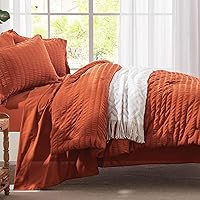Vista 4 de Zzlpp Juego de edredón Queen de 7 piezas, ropa de cama de seersucker naranja quemado en una bolsa con sábanas, juegos de ropa de cama ligeros con 1