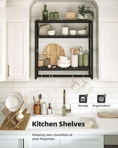 Miniatura 7 de Galood Organizador de baño negro ajustable grande 3 niveles estantes flotantes sobre el inodoro almacenamiento con barra colgante