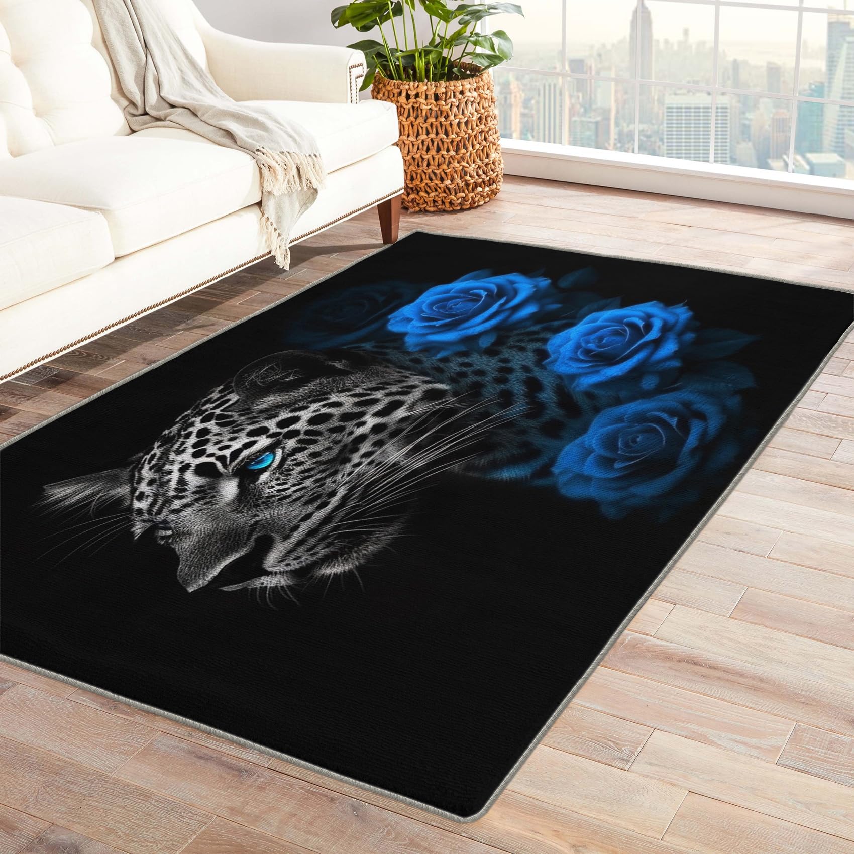 Blue Rose Leopard Rug & Home Decor - 2x3 Rug, Wild Animal Rugs for Entryway Living Room Bedroom, Cheetah Carpet, Washable Non Slip Soft Low Pile