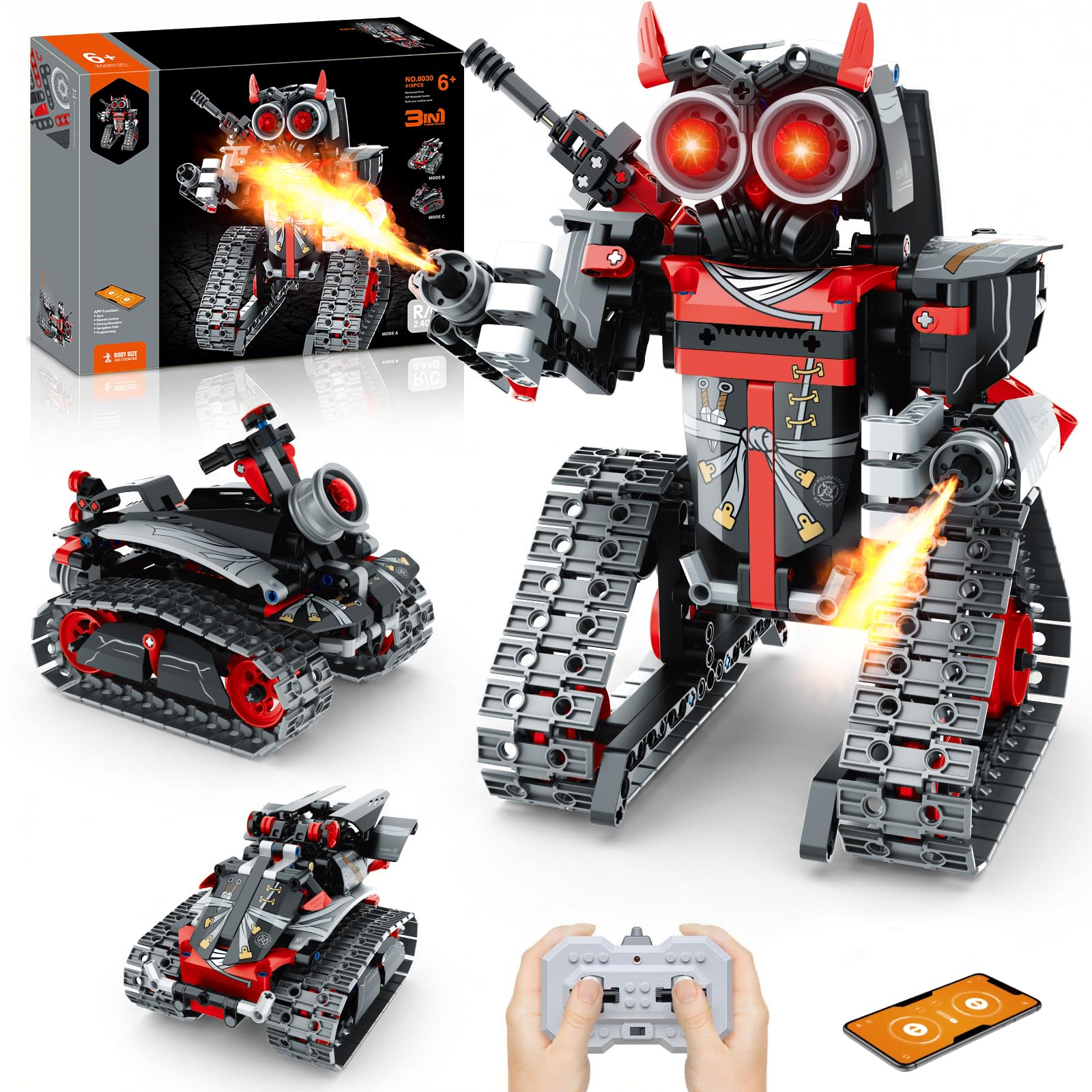 Photo 1 of VINTOP 3-in-1 STEM Remote & APP Controlled Coding Robot Building Kit for Boys 6-12, 419 Pcs RC Robot/Tank/Car Educational Building Blocks Toy, Science Learning & Engineering Gift for Kids