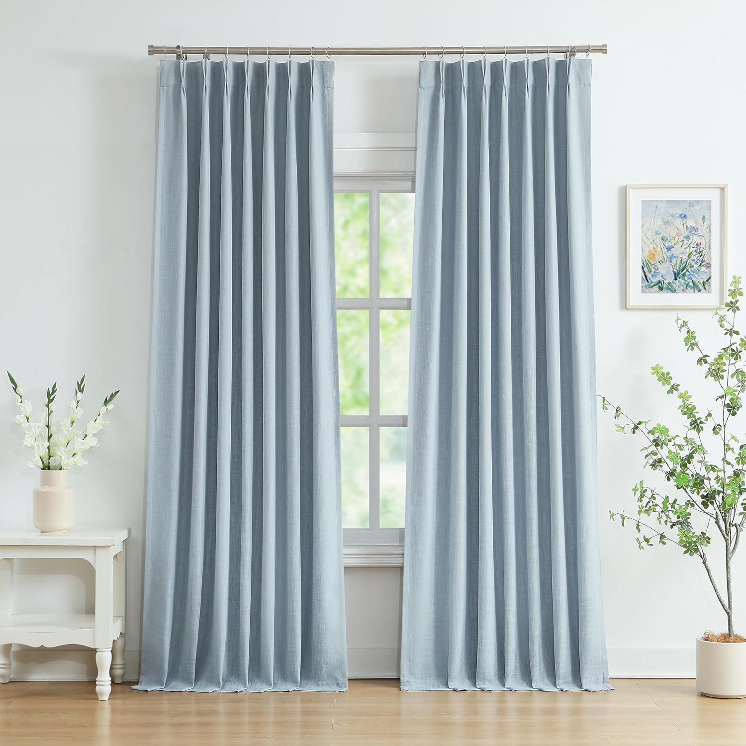 WEST LAKE Dusty Blue Bailey Pinch Pleated Full Blackout Curtains 84 Inches Long with Liners,Rustic Textured Drapes for Bedroom Living Room,Thermal Insulating Backtab Hooks Window Treatment,40"Wx84"Lx2