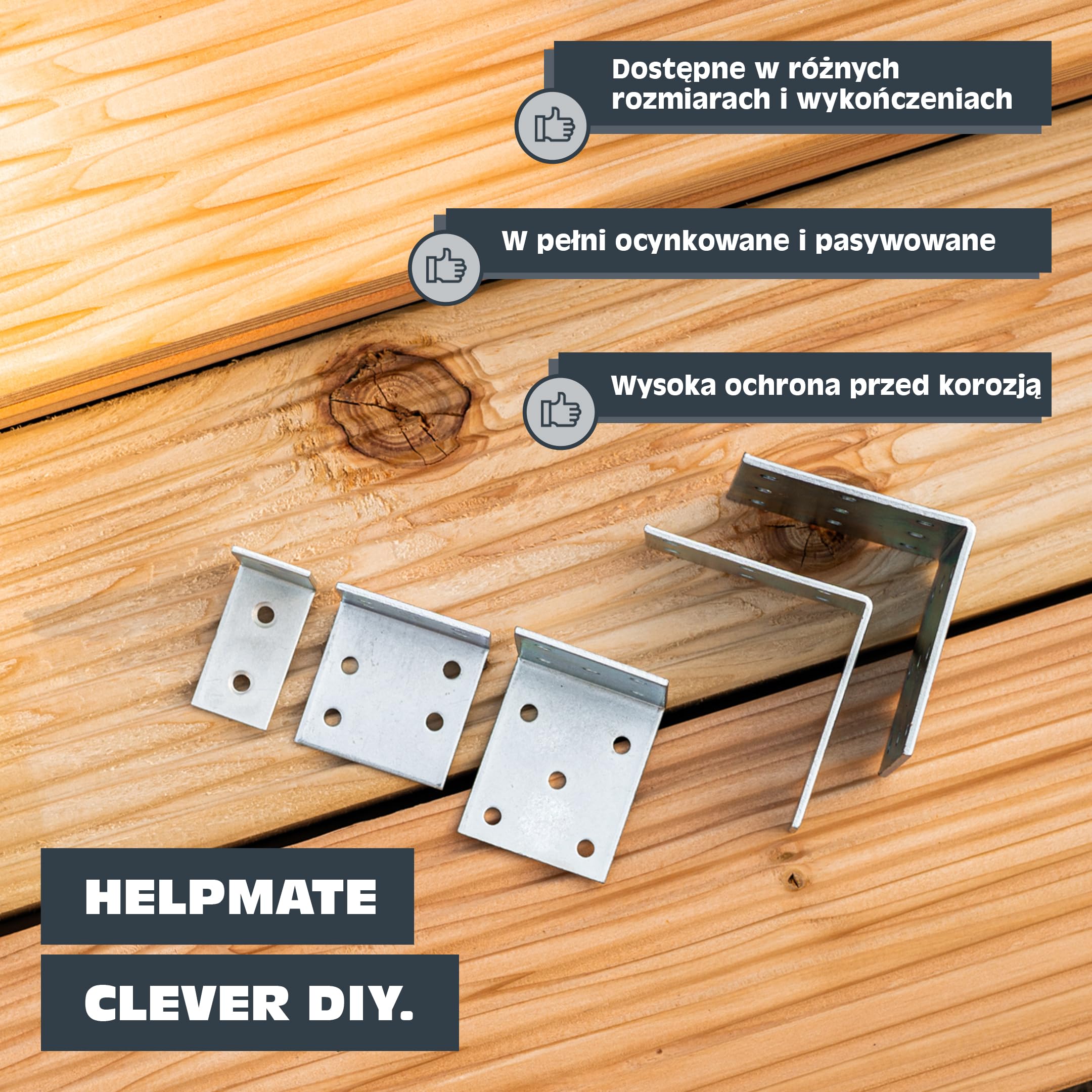 HELPMATE – Kątownik perforowany 80x80x80 mm – 12 sztuki – ocynkowany | Niebieskie, pasywowane łączniki do drewna – zabezpieczone przed korozją, z nawierconymi otworami i łatwe w montażu