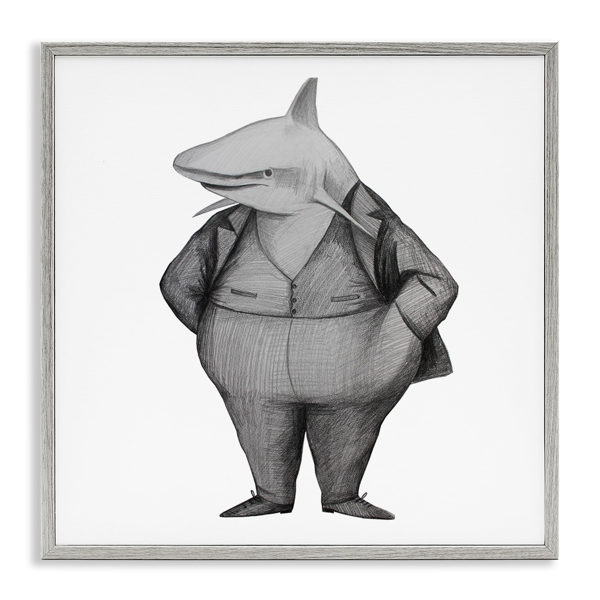 'Shark In Suit Drawing'| Framed Giclee Art