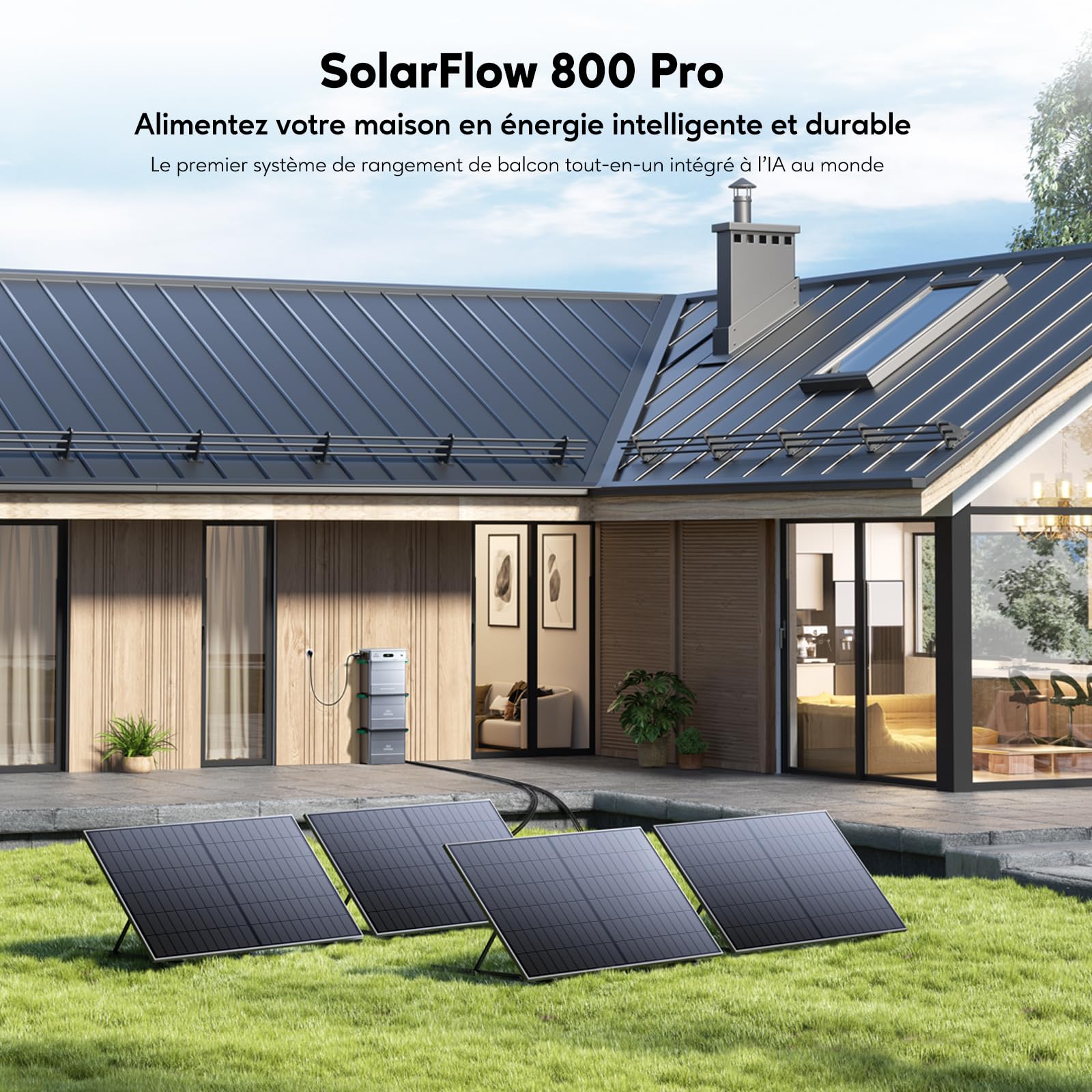Zendure SolarFlow 800 Pro2, 800W Sortie, 1.92kWh IA | 800W AC Sortie, 1.92kWh LiFePO4, Extensible 7.68kWh, IA App, Plug & Play, Batterie Balcon Solaire