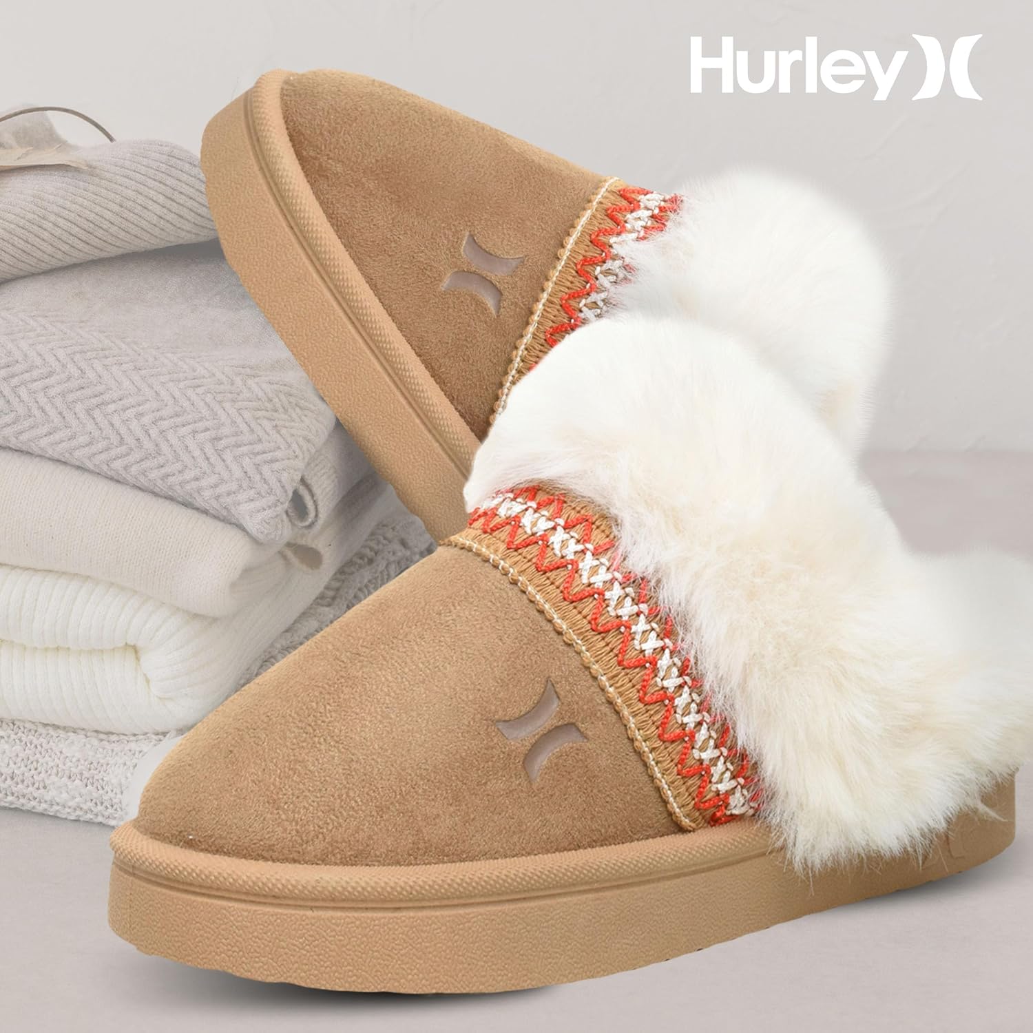 Hurley Kids Kimmie House Slippers for Kids, Faux Fur Lined Clog Slippers for Girls and Boys, Comfy House Shoes with Rubber Sole - Image 6