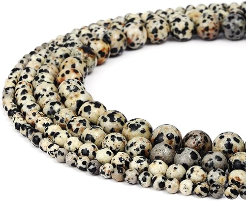 Miniatura 4 de RUBYCA Caja organizadora de cuentas sueltas redondas de jaspe dálmata natural, para hacer joyas, tamaños de mezcla