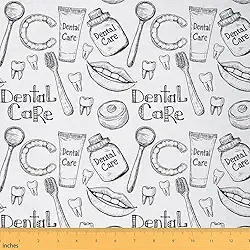 Feelyou Tecido de estofamento dental para cadeiras, tecido com tema de cuidados dentários fofos por quintal, pasta de dente dentisit suspensórios de escova de dentes tecido decorativo para estofados e projetos de bricolagem em casa, 1 jarda