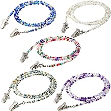 5 Pieces Bead Eyeglass Chains Clip Holder Colorful Beaded Face Covering Lanyards Handmade Necklace with 5 Pairs Silver Clips, 28 Inches Long