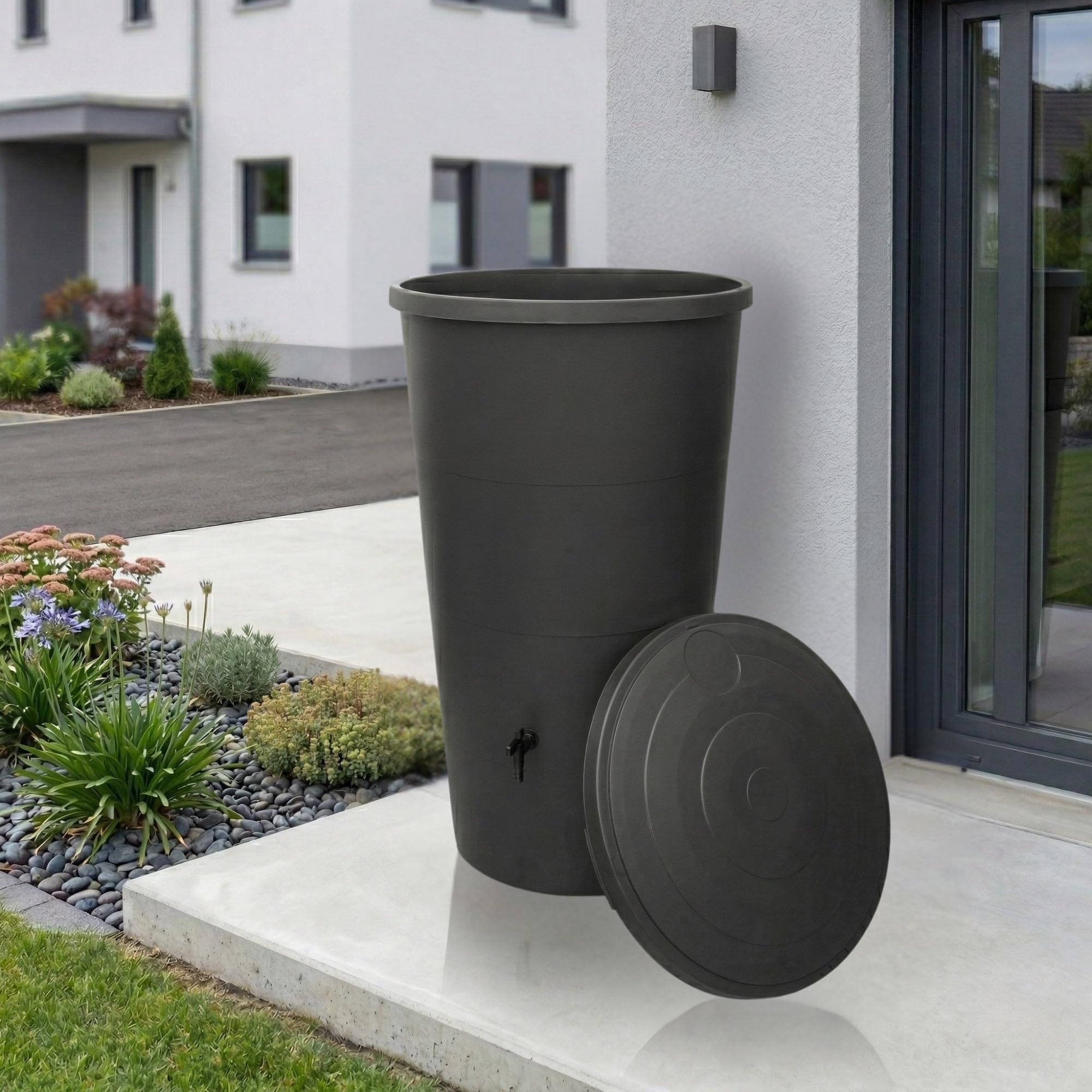 YourCasa Deposito Agua de 160litros [Incluido el colector de Lluvia] Barril de Lluvia con conexión de Tubo de Bajada Set – bidon Agua de Lluvia con Grifo - depósito de Agua (Antracita)…