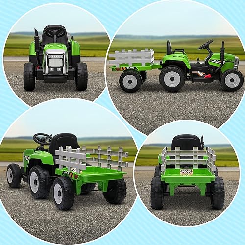 Miniatura 9 de Aosom Tractor de paseo de 12 V con remolque, motores duales de 25 W, tractor eléctrico a batería con control remoto, sonido de arranque de música y