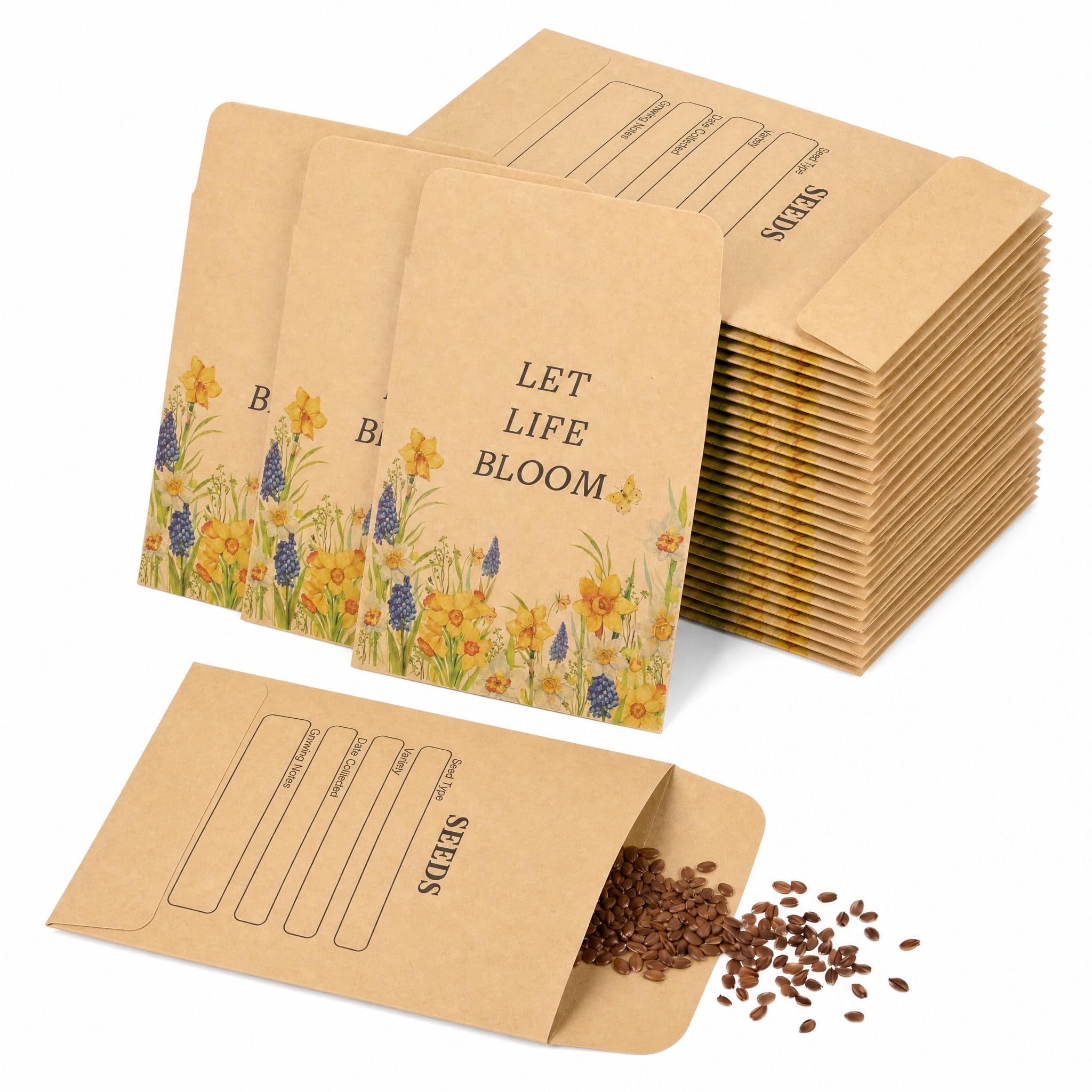 50 Pcs Seed Envelopes Self-Adhesive, Empty Seed Packets Envelopes, Small Packets for Seeds with Types Name Template Towards Teachers, Students, Family Saving Collecting (Seeds Not Included)