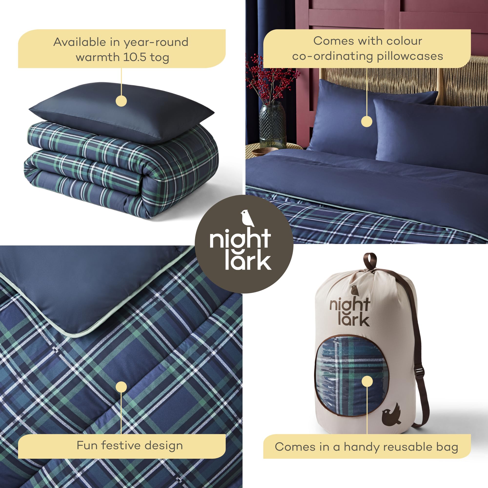 Night Lark - Dekbed zonder overtrek - 10,5 TOG - Tweepersoons - Design Collectie - Luxe beddengoed - Hypoallergeen - Machine Wasbaar - Scandi Winter