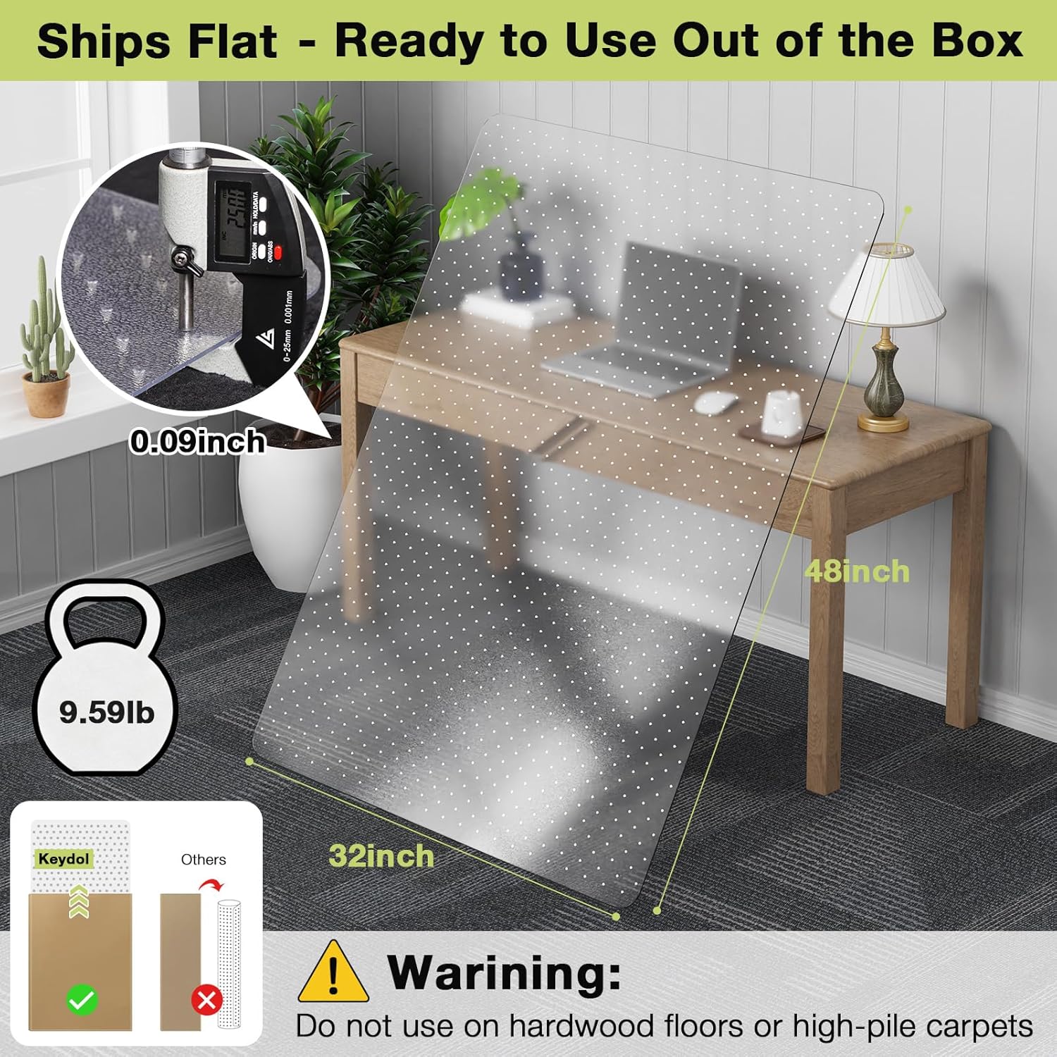 【Shipped Flat】1 Pack 32" x 48"Heavy Duty Clear Office Chair Mat for Thick Carpet, Durable Plastic Under-Desk Carpet Protector,Chair Mat for Rolling Desk Chairs for Home and Office Workspace Protection