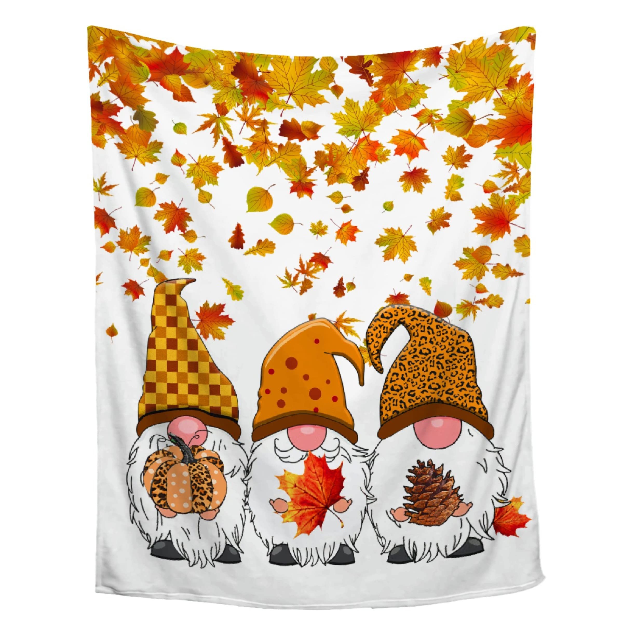 ZHONGKUI Fall Gnome Throw Blanket - Autumn Pumpkin Blanket - Thanksgiving Decor Blanket - Fall Gnome Gifts for Home - Gnome Bedding Blanket for Couch/Sofa/Living Room - 40"x50"-Kids/Throw Size