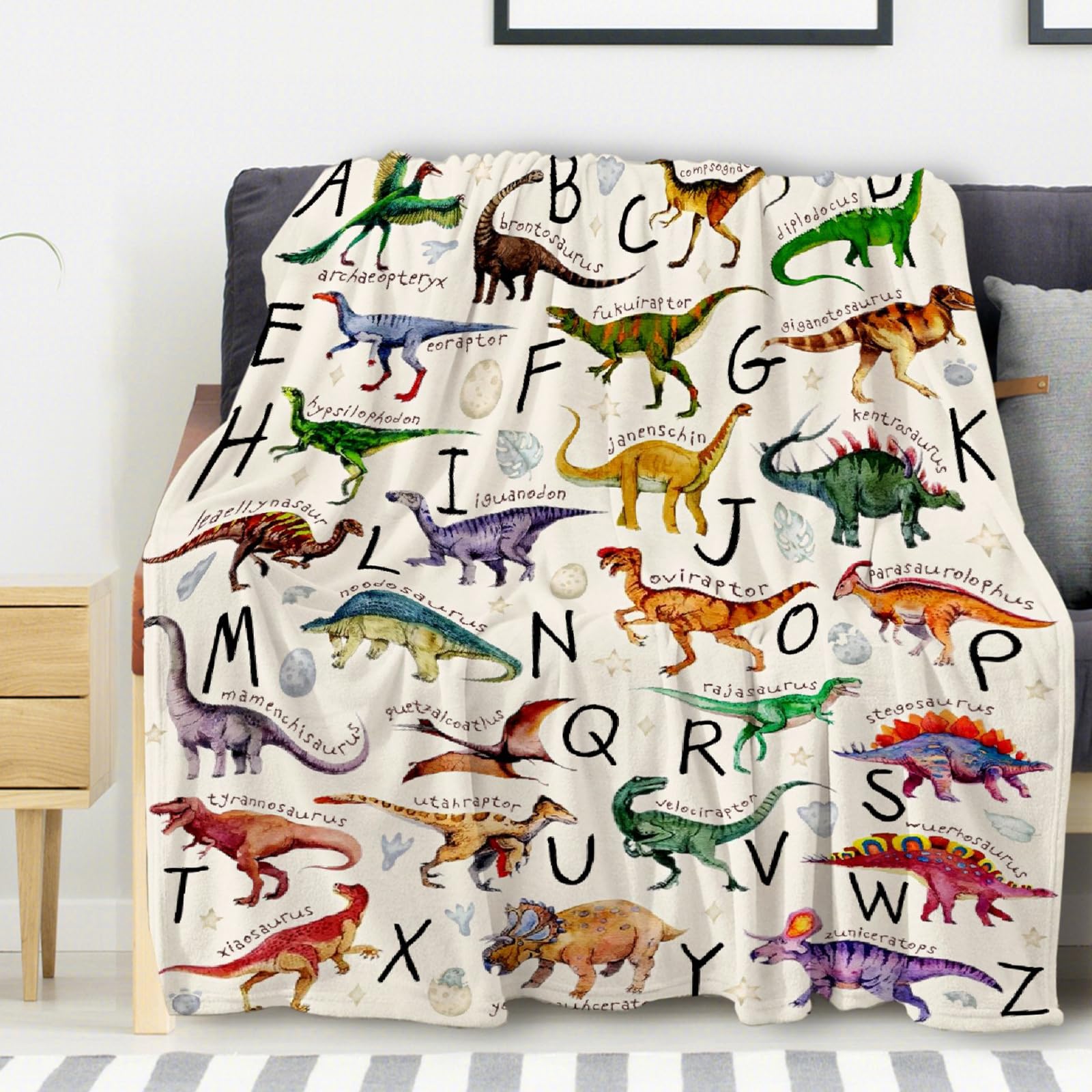 JOCASA Dinosaurs Alphabet Blanket Gifts Flannel Lightweight Soft Cozy Blankets Trows Bedding Kids Adult Couch Sofa Bedroom Camping Travel Girls Boys 30