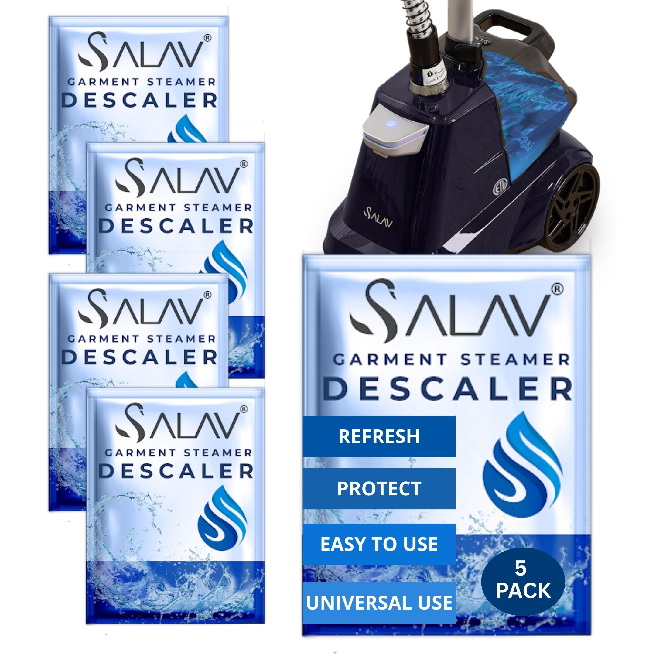 Garment Steamer Descaling Solution Decalcifier Packets for Mineral Deposits and Build-up Removal, Maintenance for Clothes, Works with all Garment Steamer Brands, Cleans Build Up, 5 packs